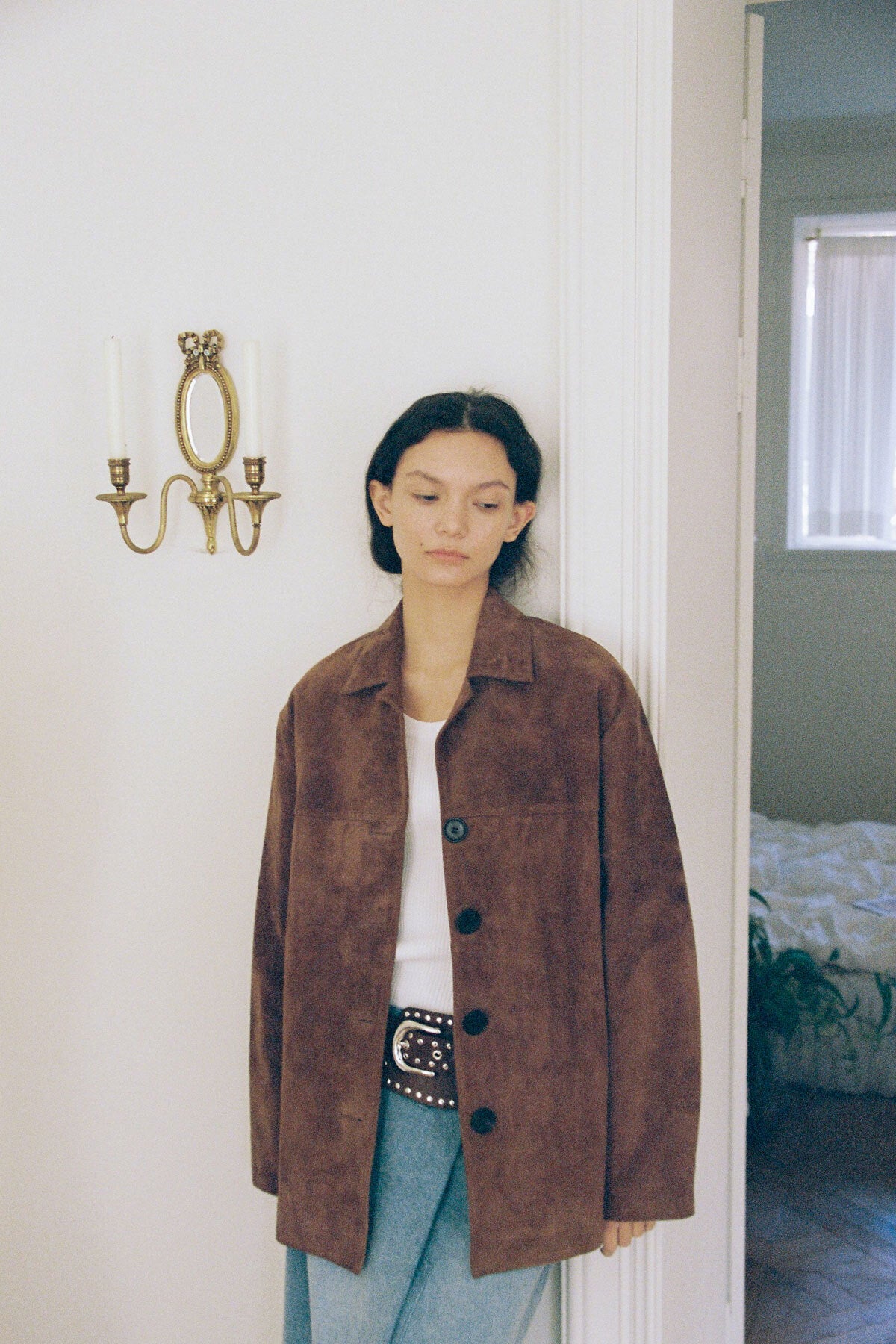 LEATHER MAC COAT - SUEDE COGNAC