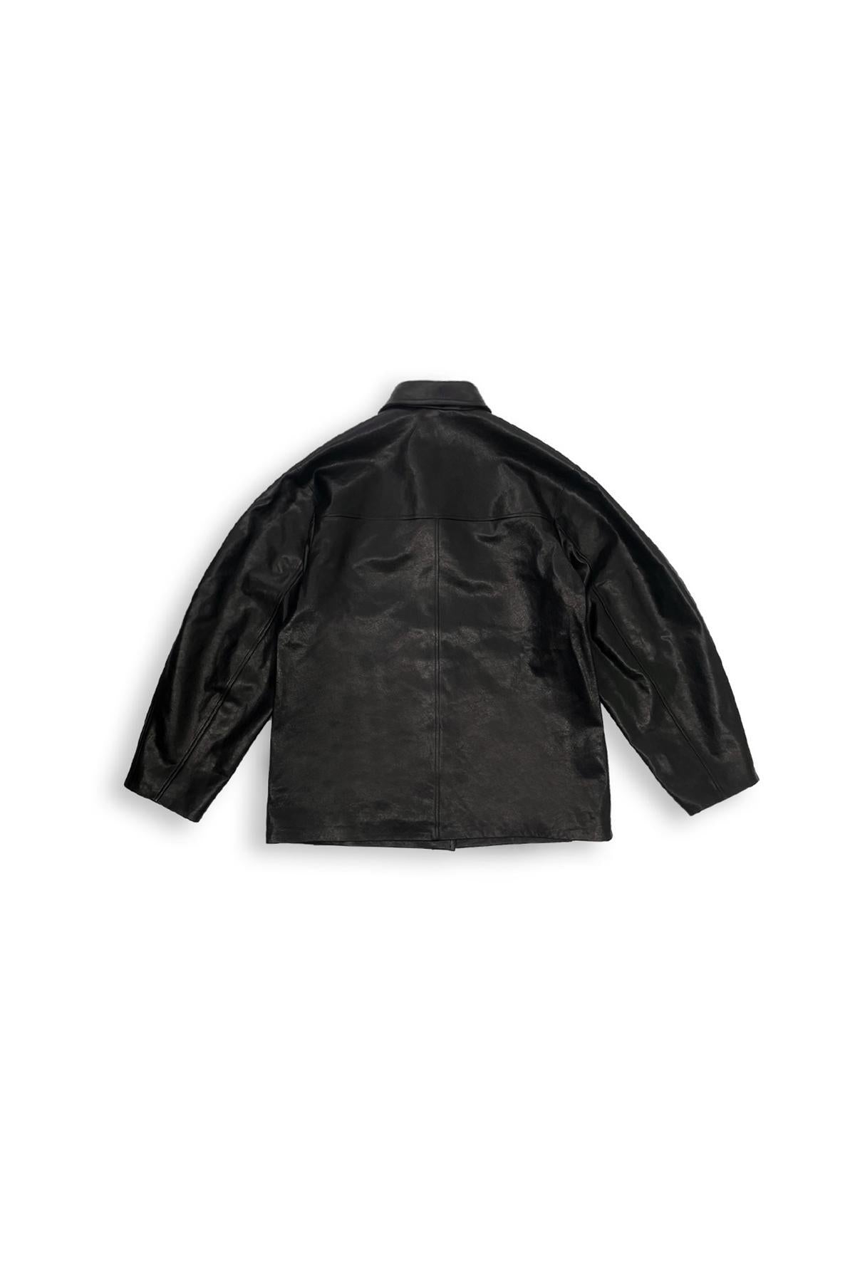 LEATHER MAC COAT - LEATHER BLACK