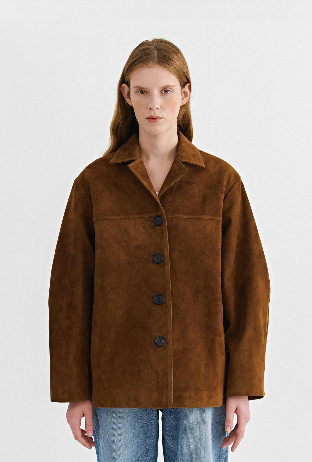 LEATHER MAC COAT - SUEDE COGNAC