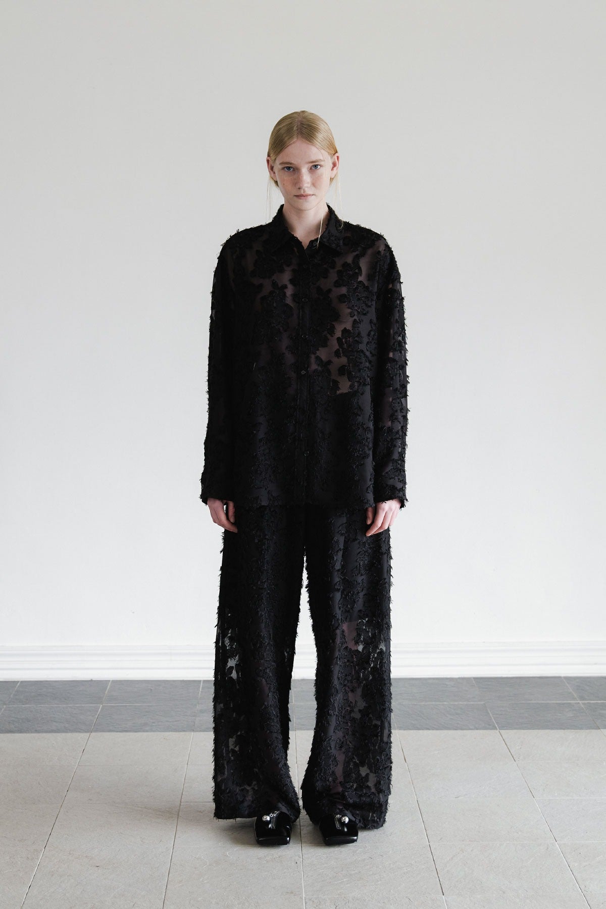 SHEER JACQUARD SHIRT - BLACK