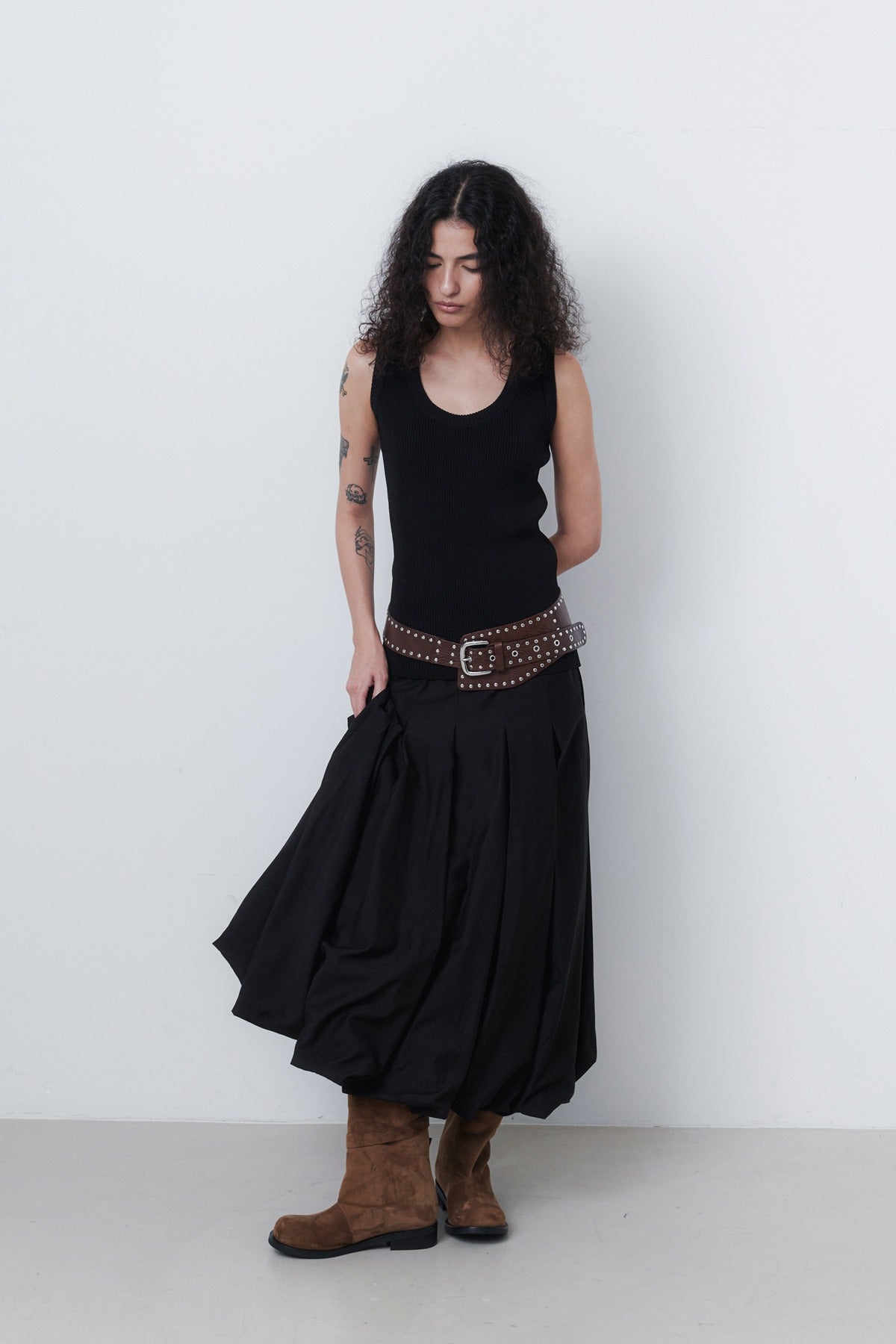 PUFF LONG SKIRT - BLACK