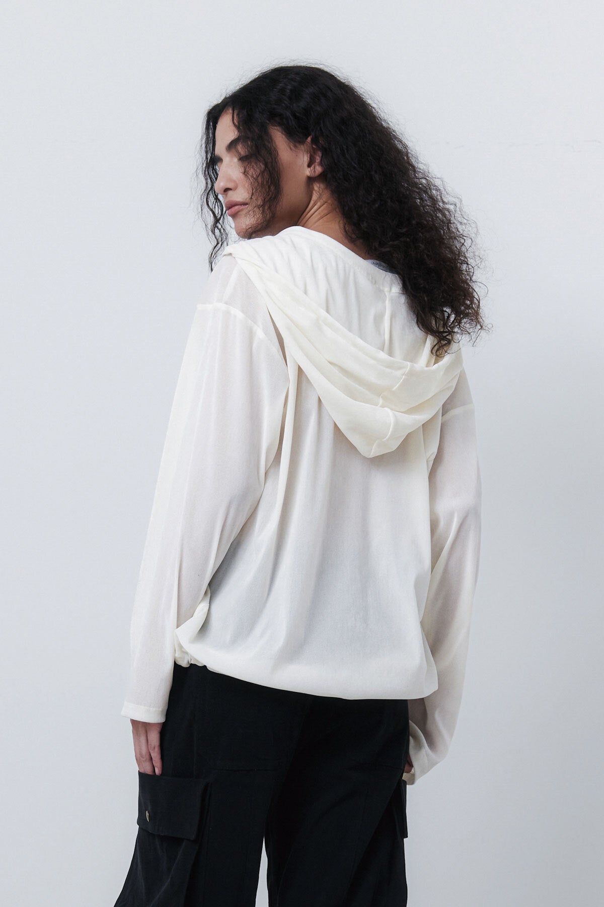 VELVET LACE UP ANORAK - CREAM