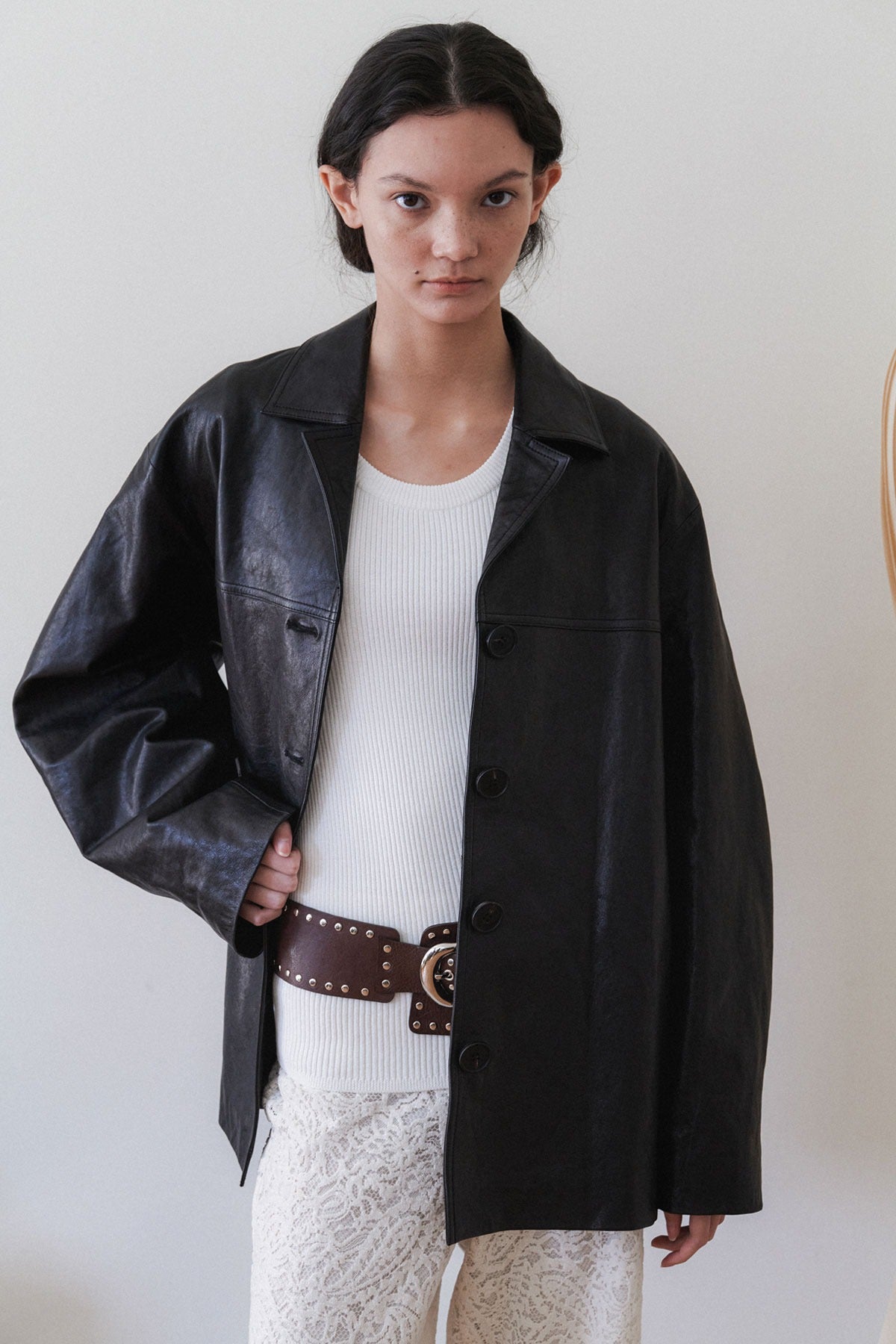 LEATHER MAC COAT - LEATHER BLACK