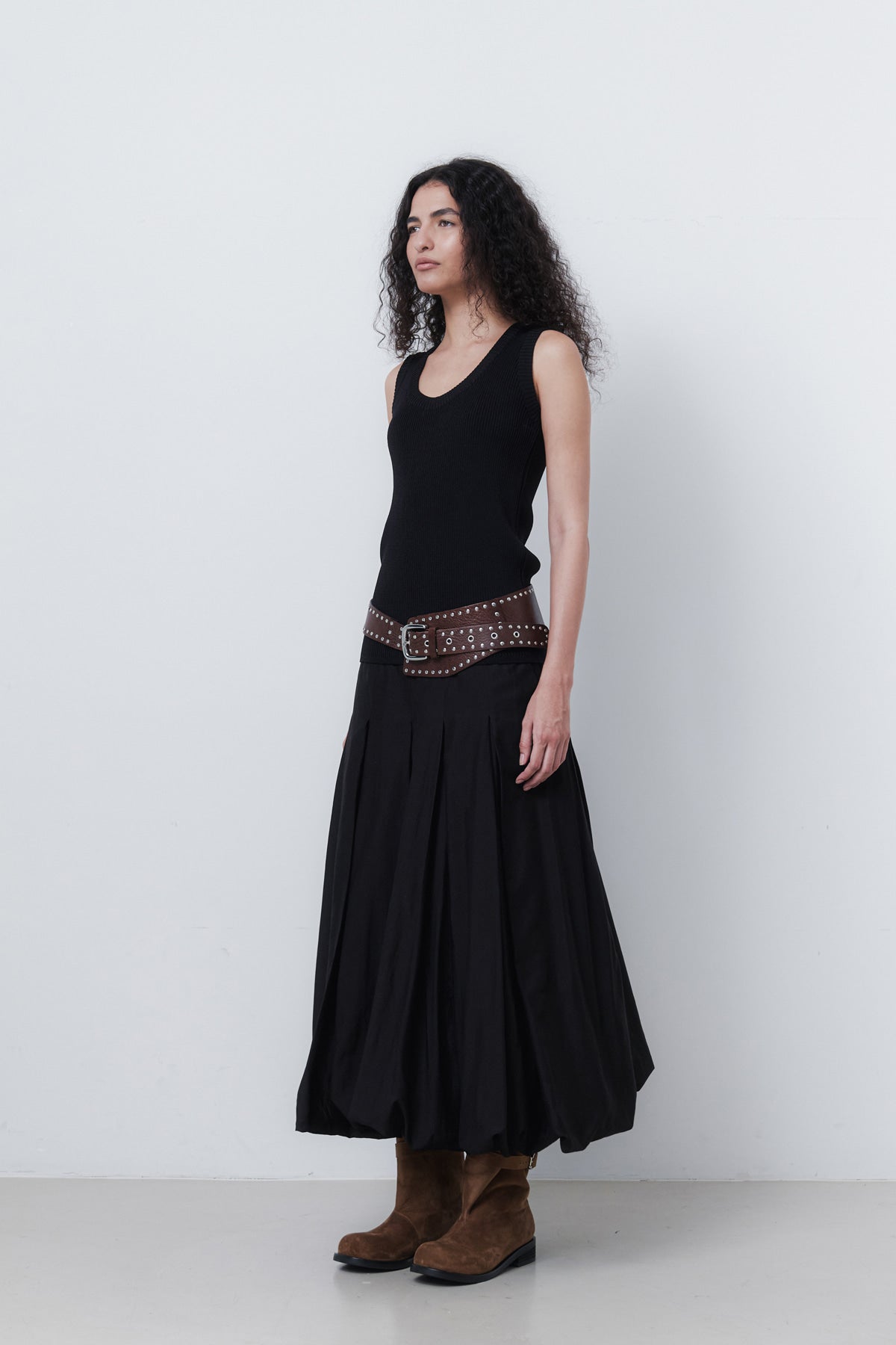 PUFF LONG SKIRT - BLACK