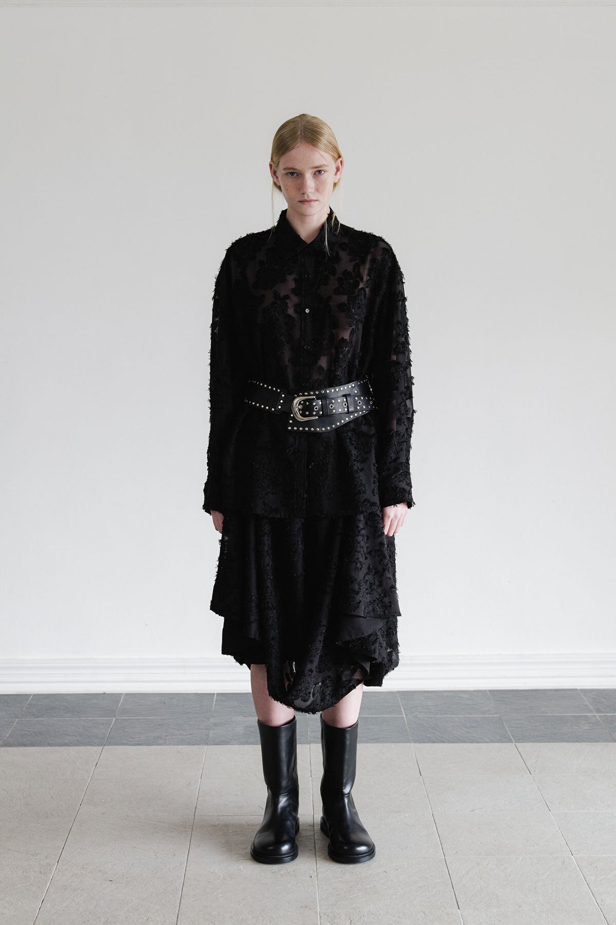SHEER JACQUARD SHIRT - BLACK