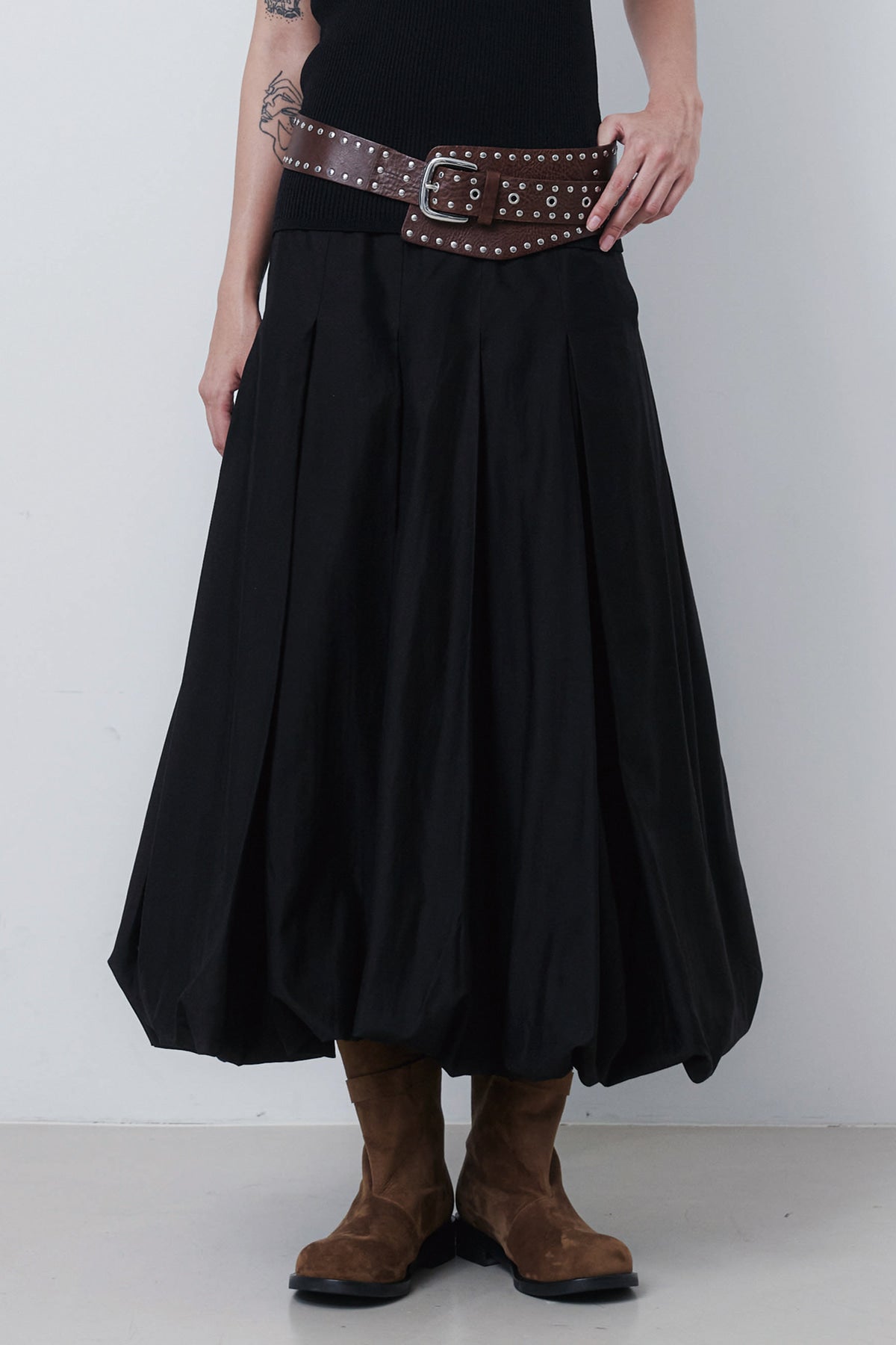 PUFF LONG SKIRT - BLACK