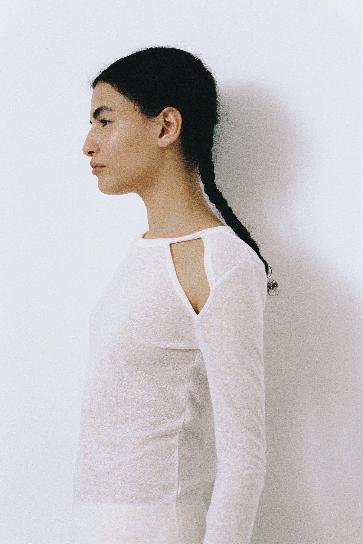 LINEN LONG SLEEVE T - WHITE