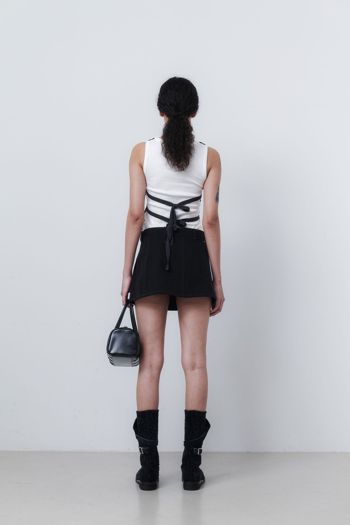 FOLDING MIDDLE BOOTS - TWO TONE BLACK