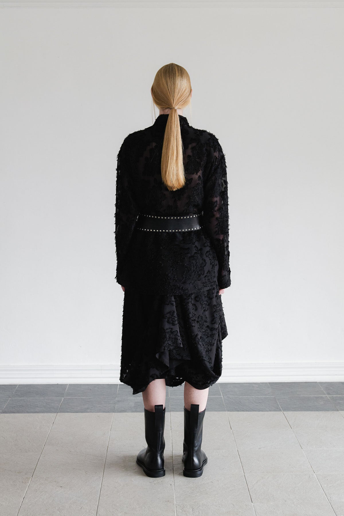 SHEER JACQUARD SHIRT - BLACK