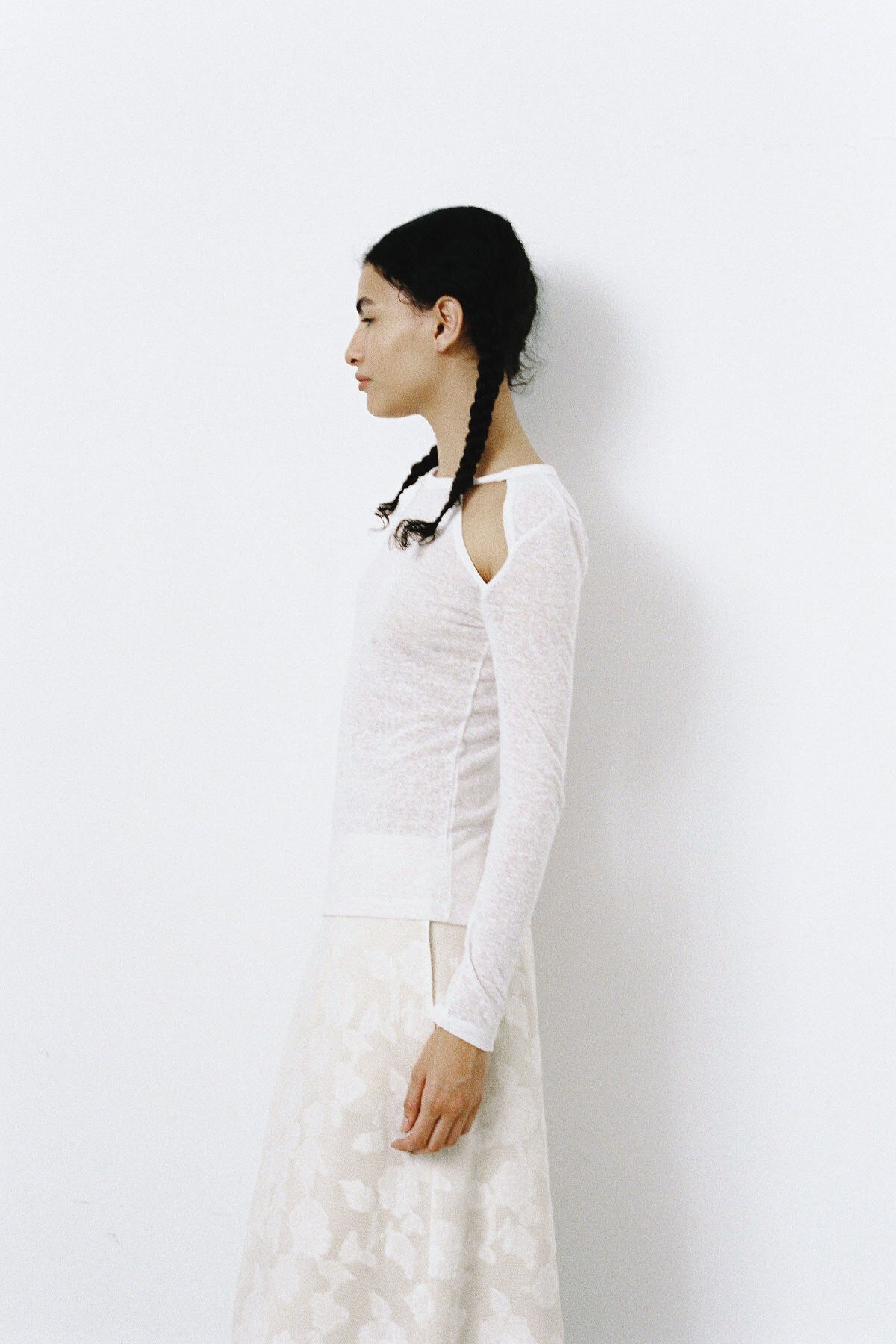 LINEN LONG SLEEVE T - WHITE