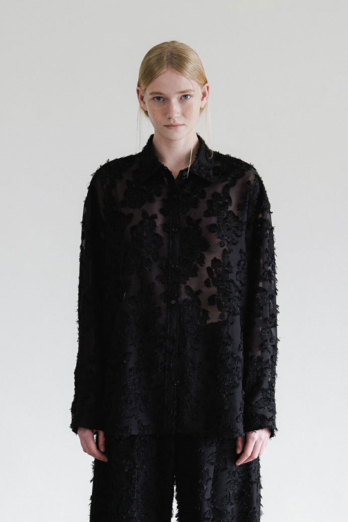 SHEER JACQUARD SHIRT - BLACK