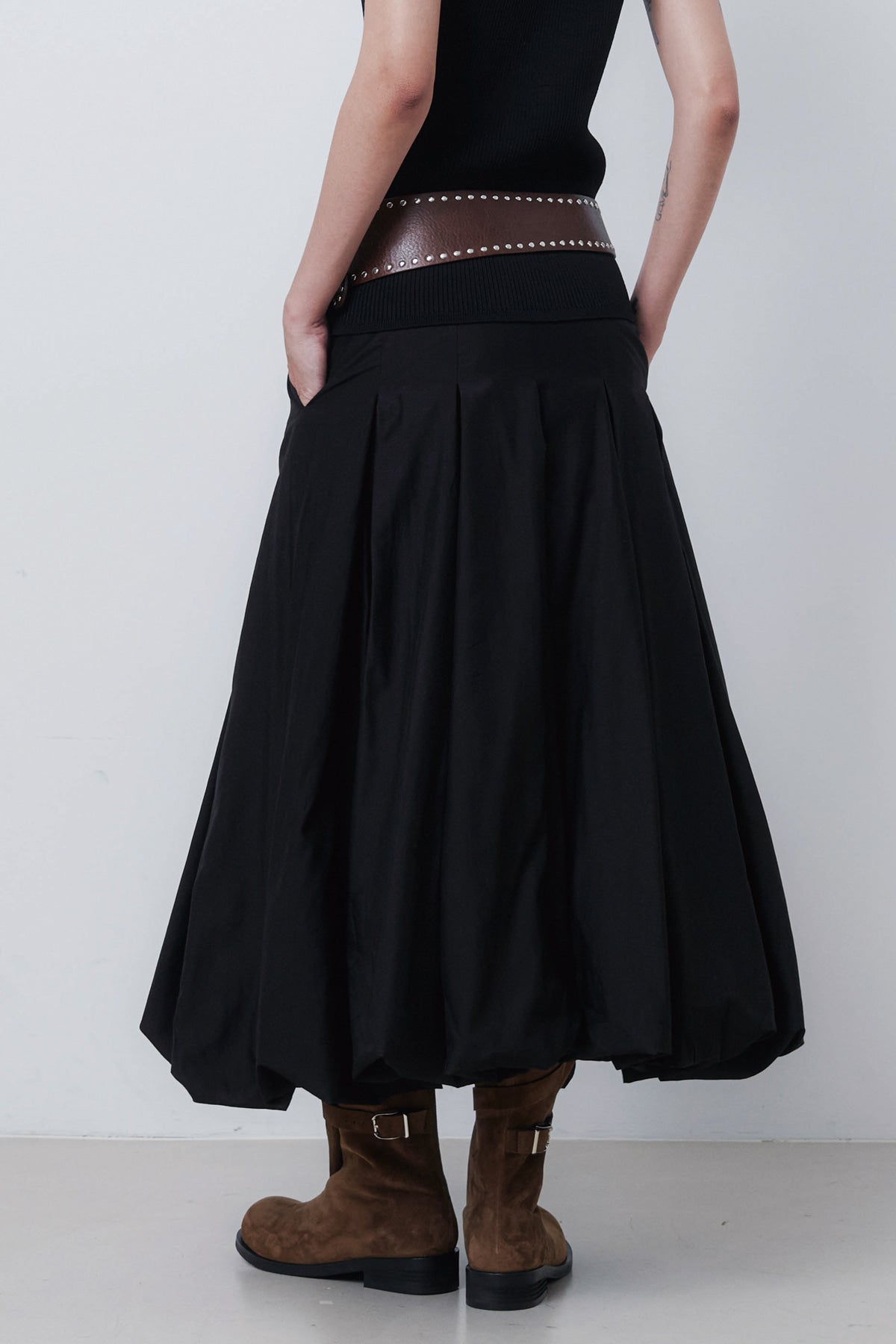 PUFF LONG SKIRT - BLACK