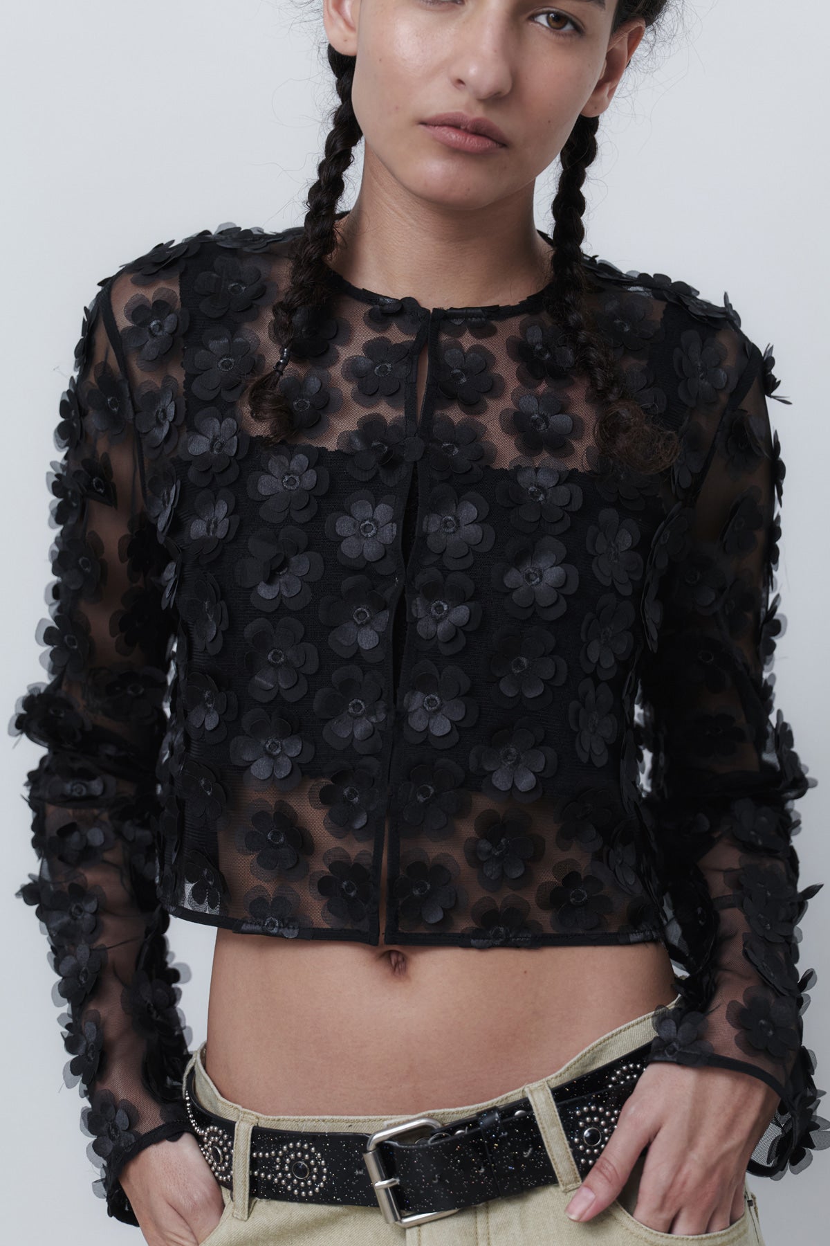 FLOWER CARDIGAN - BLACK