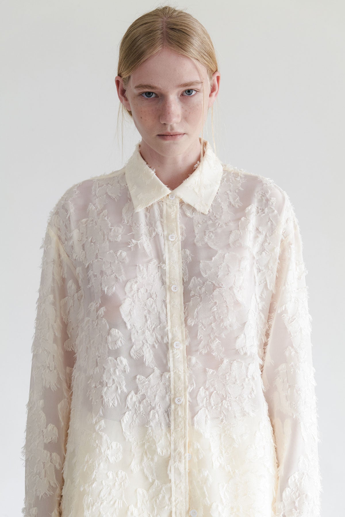 SHEER JACQUARD PANTS - CREAM