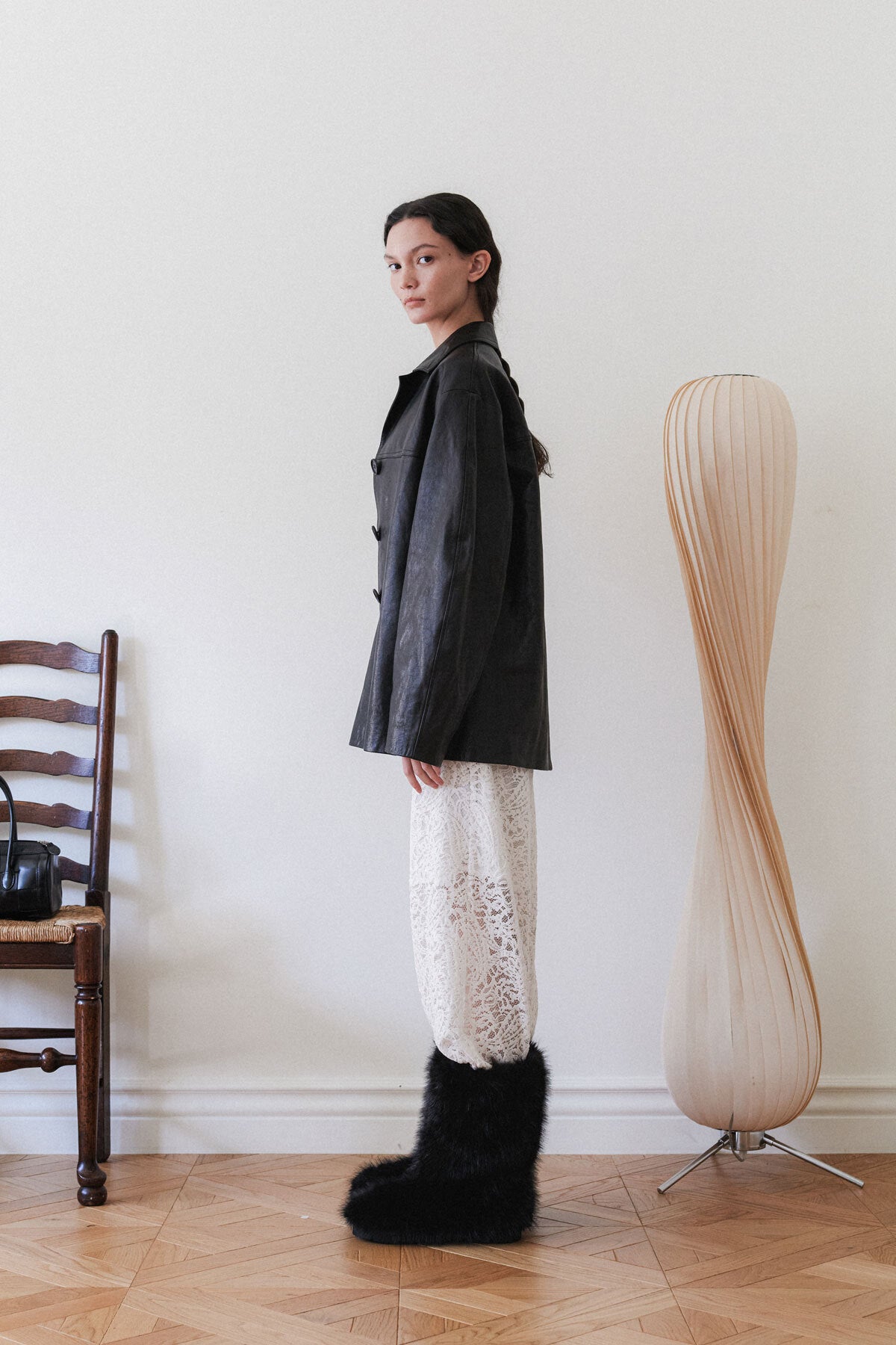 LEATHER MAC COAT - LEATHER BLACK