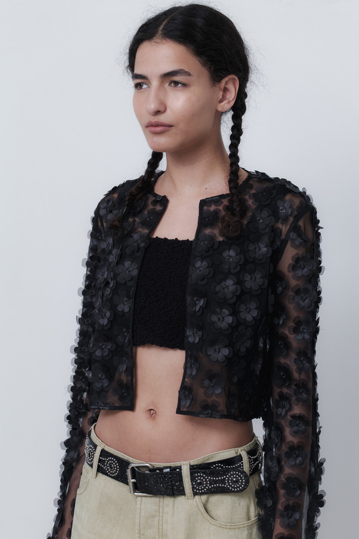 FLOWER CARDIGAN - BLACK