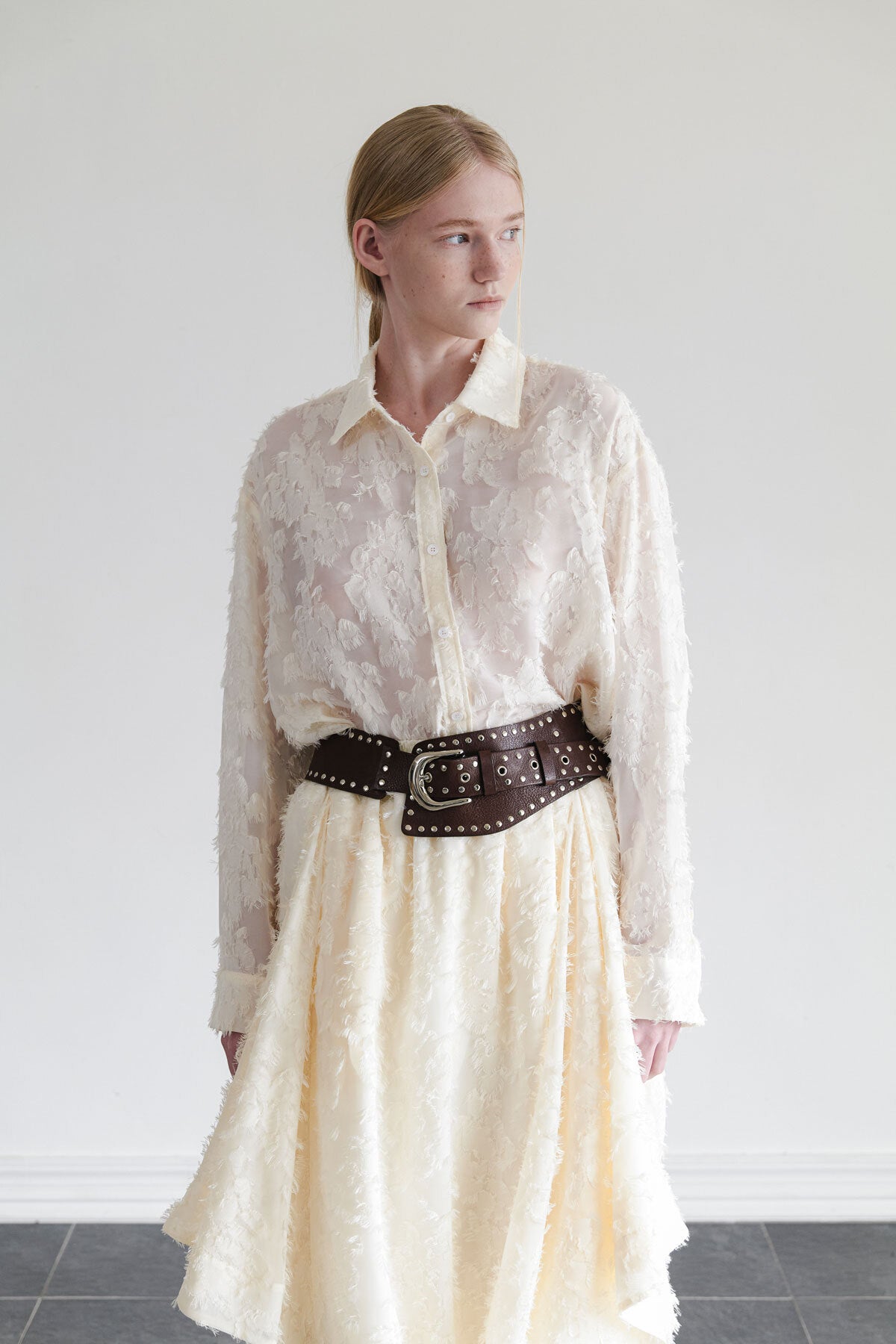 SHEER JACQUARD SHIRT - CREAM