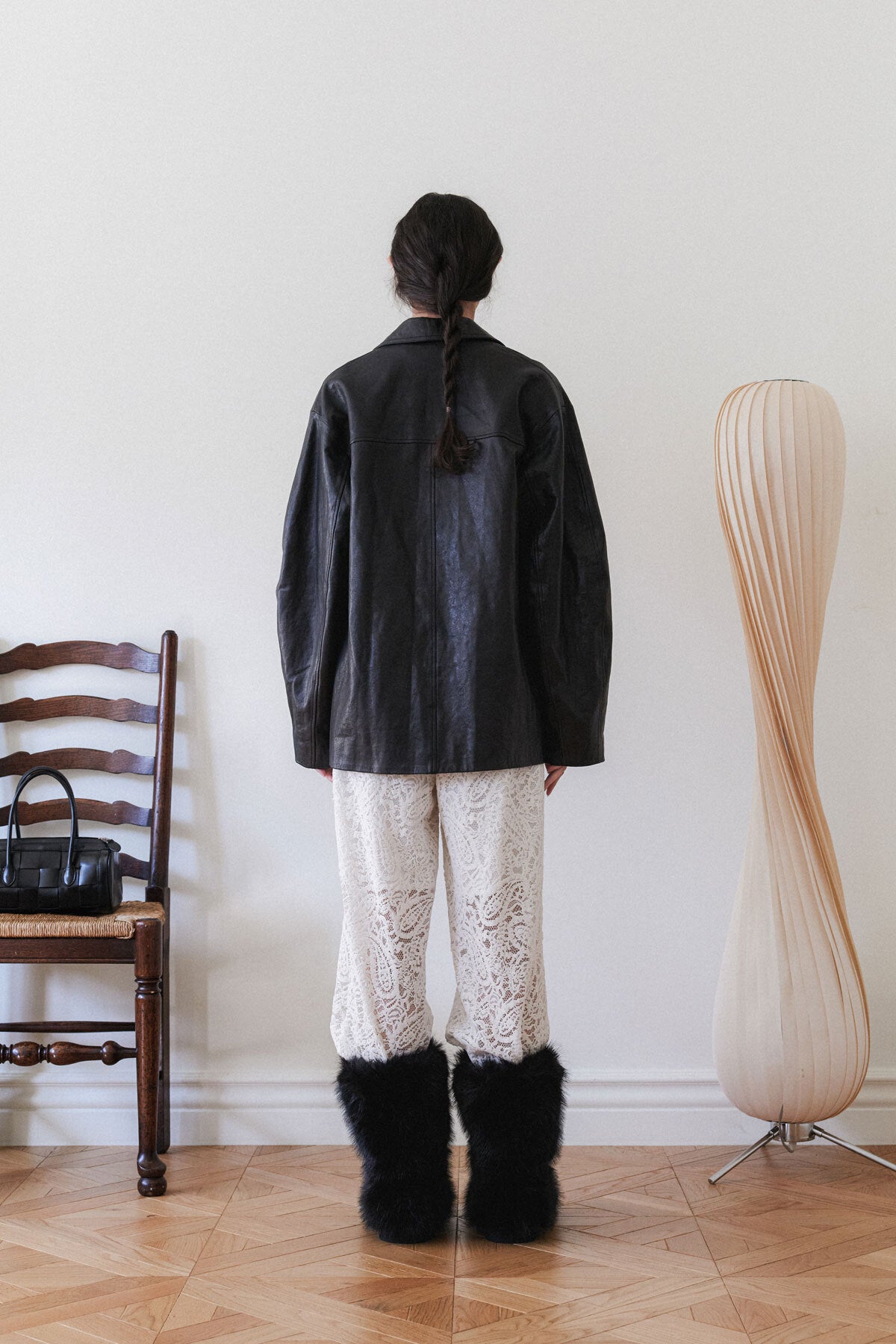 LEATHER MAC COAT - LEATHER BLACK