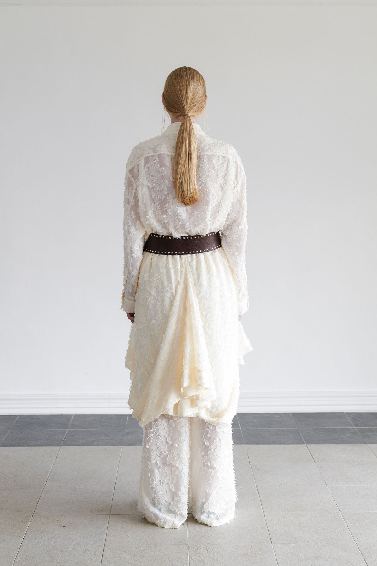 SHEER JACQUARD PANTS - CREAM