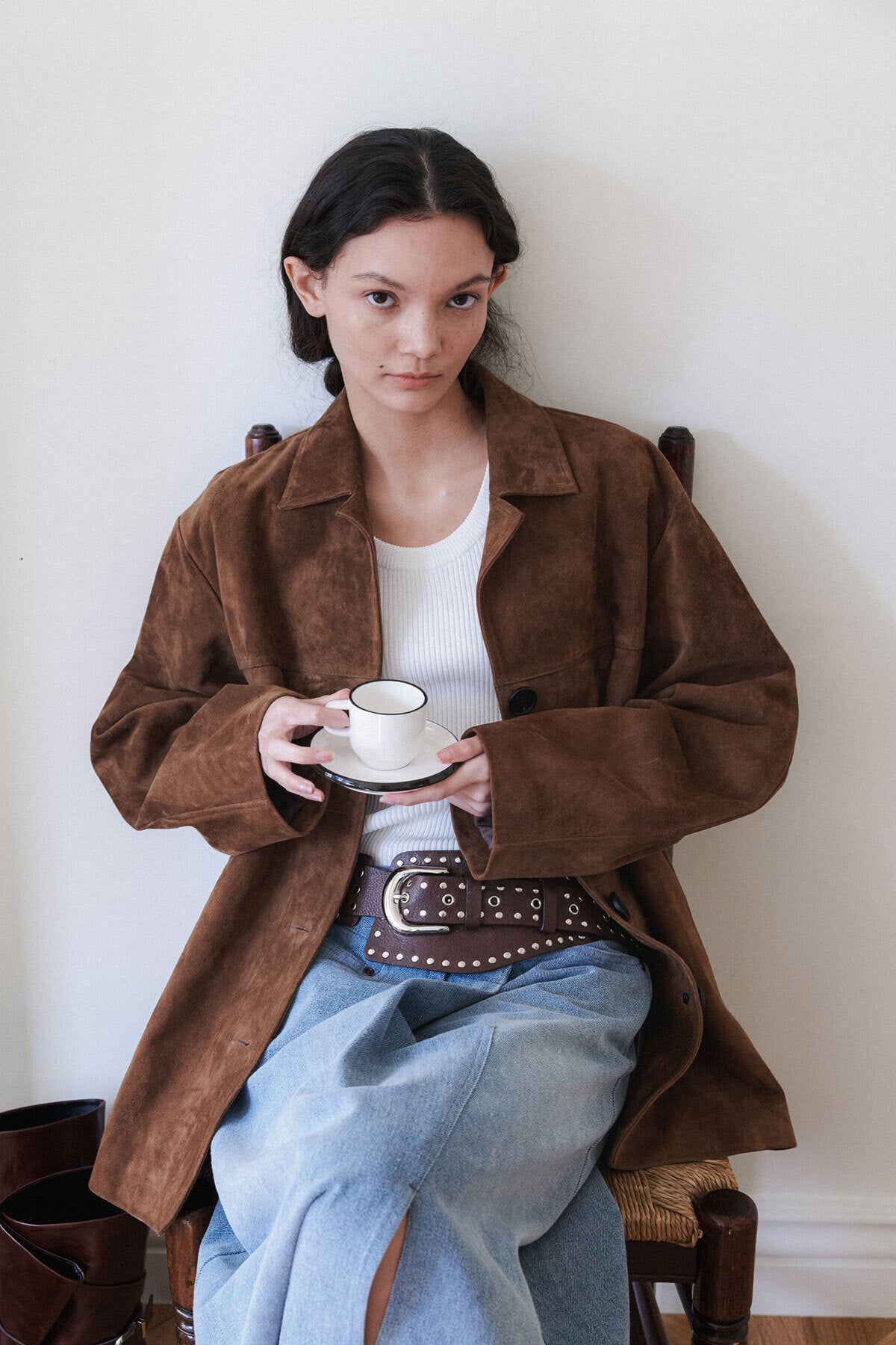 LEATHER MAC COAT - SUEDE COGNAC