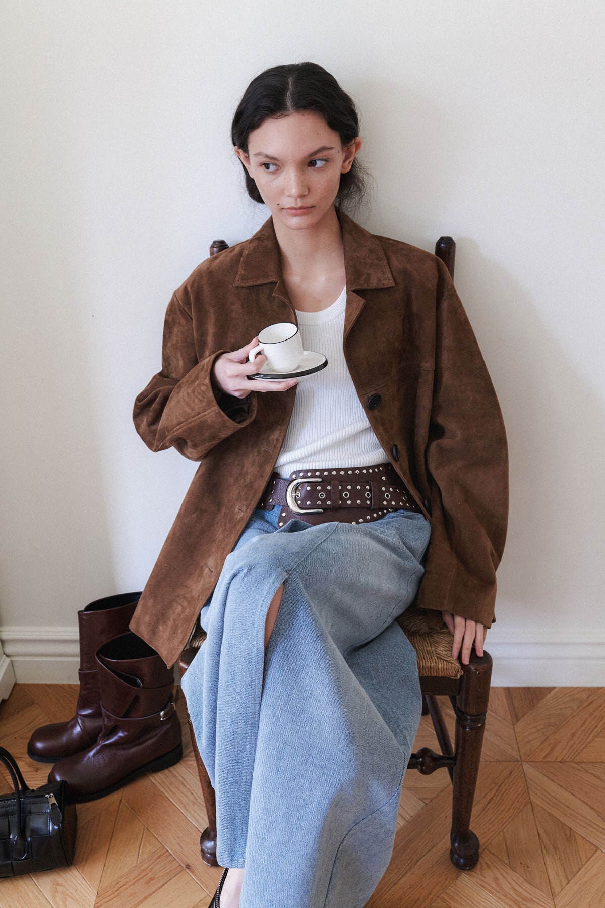 LEATHER MAC COAT - SUEDE COGNAC