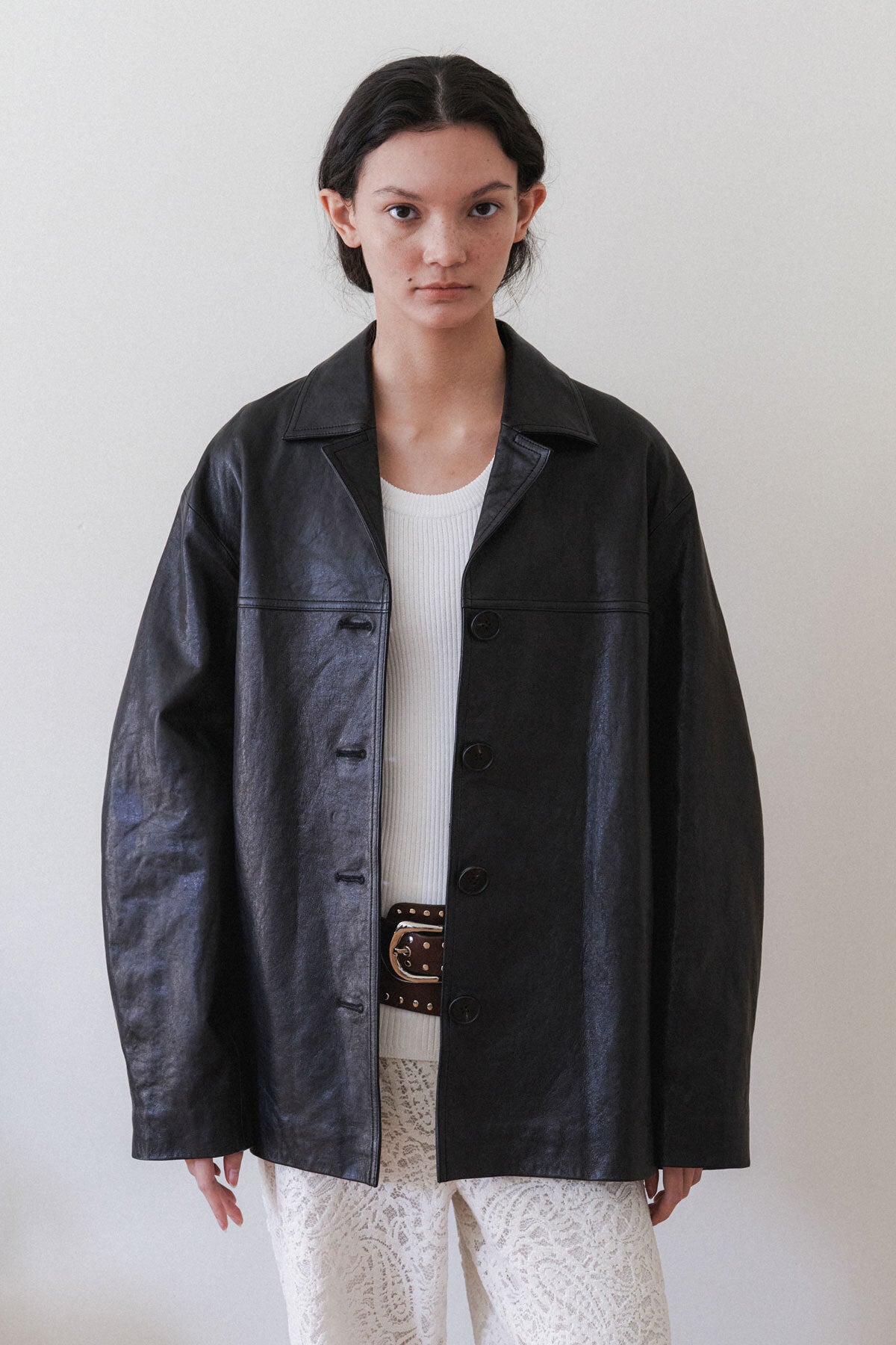 LEATHER MAC COAT - LEATHER BLACK