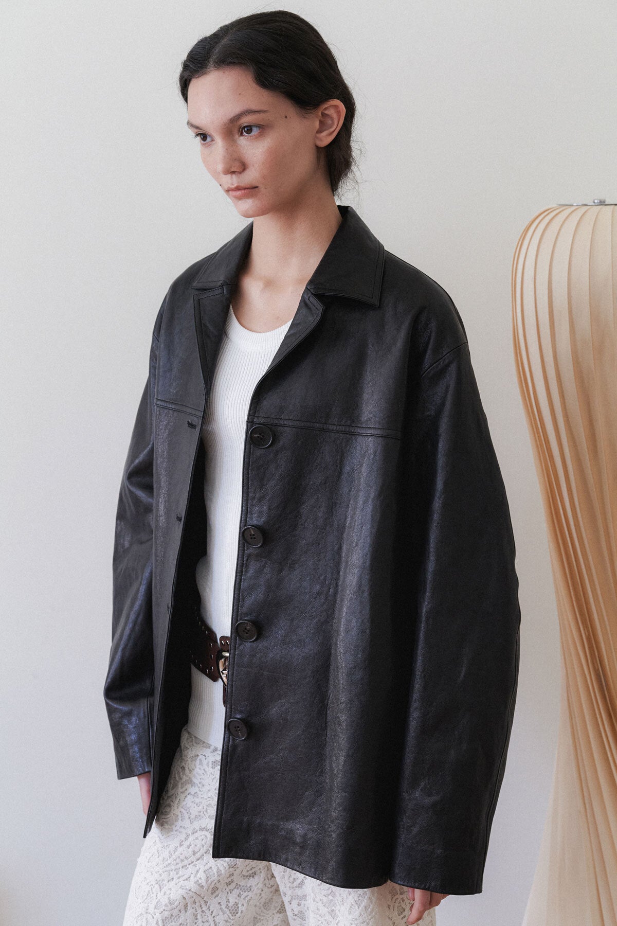 LEATHER MAC COAT - LEATHER BLACK