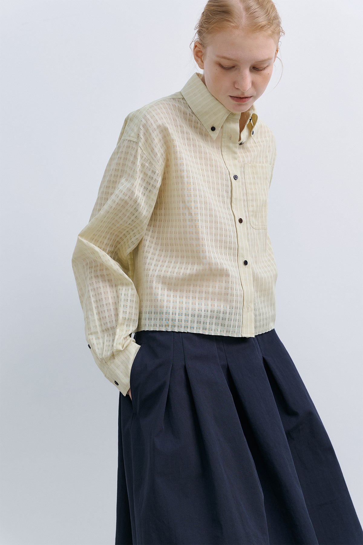 SHEER CHECK CROP SHIRT - LIME