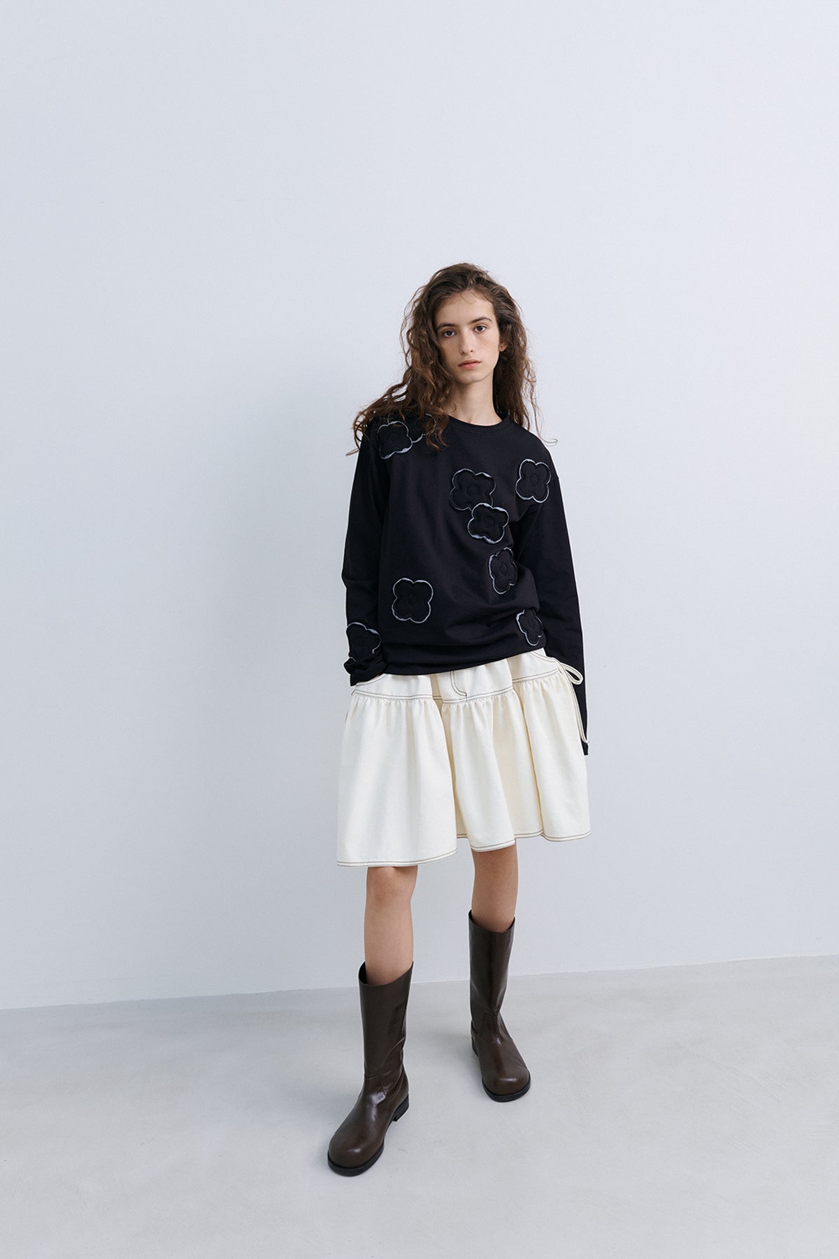 RIBBON FLARE SKIRT - IVORY