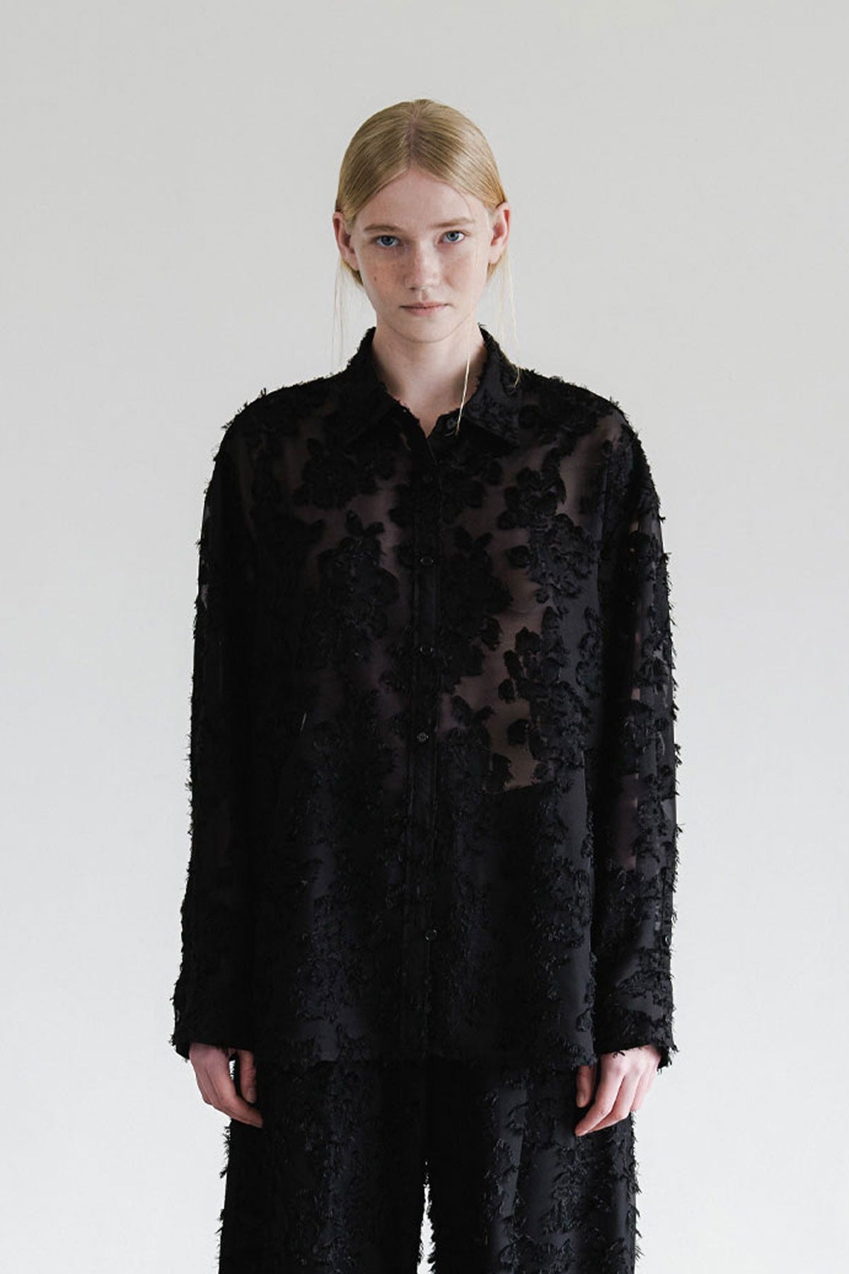 SHEER JACQUARD SHIRT - BLACK