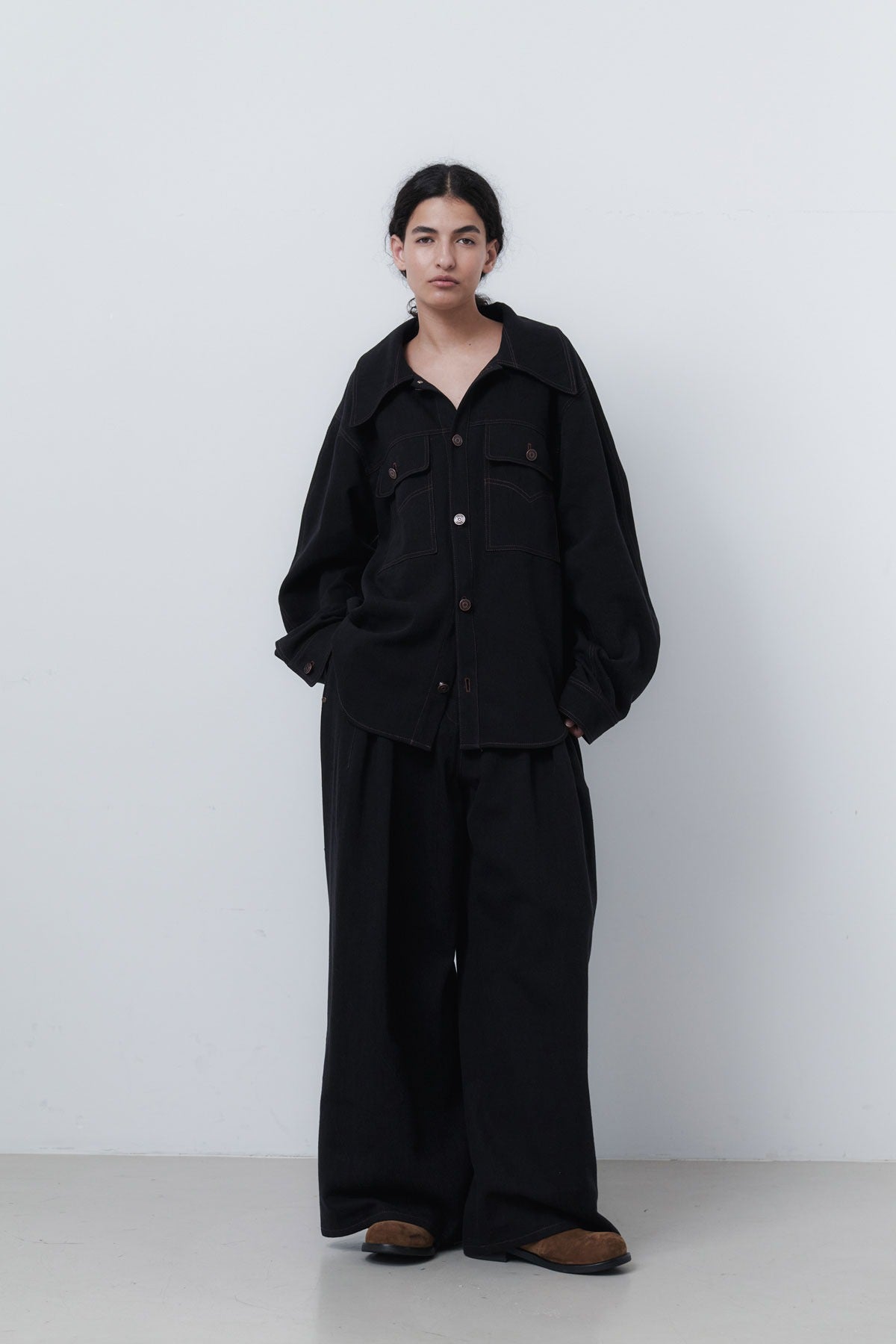 OVERSIZED DENIM SHIRTS - BLACK