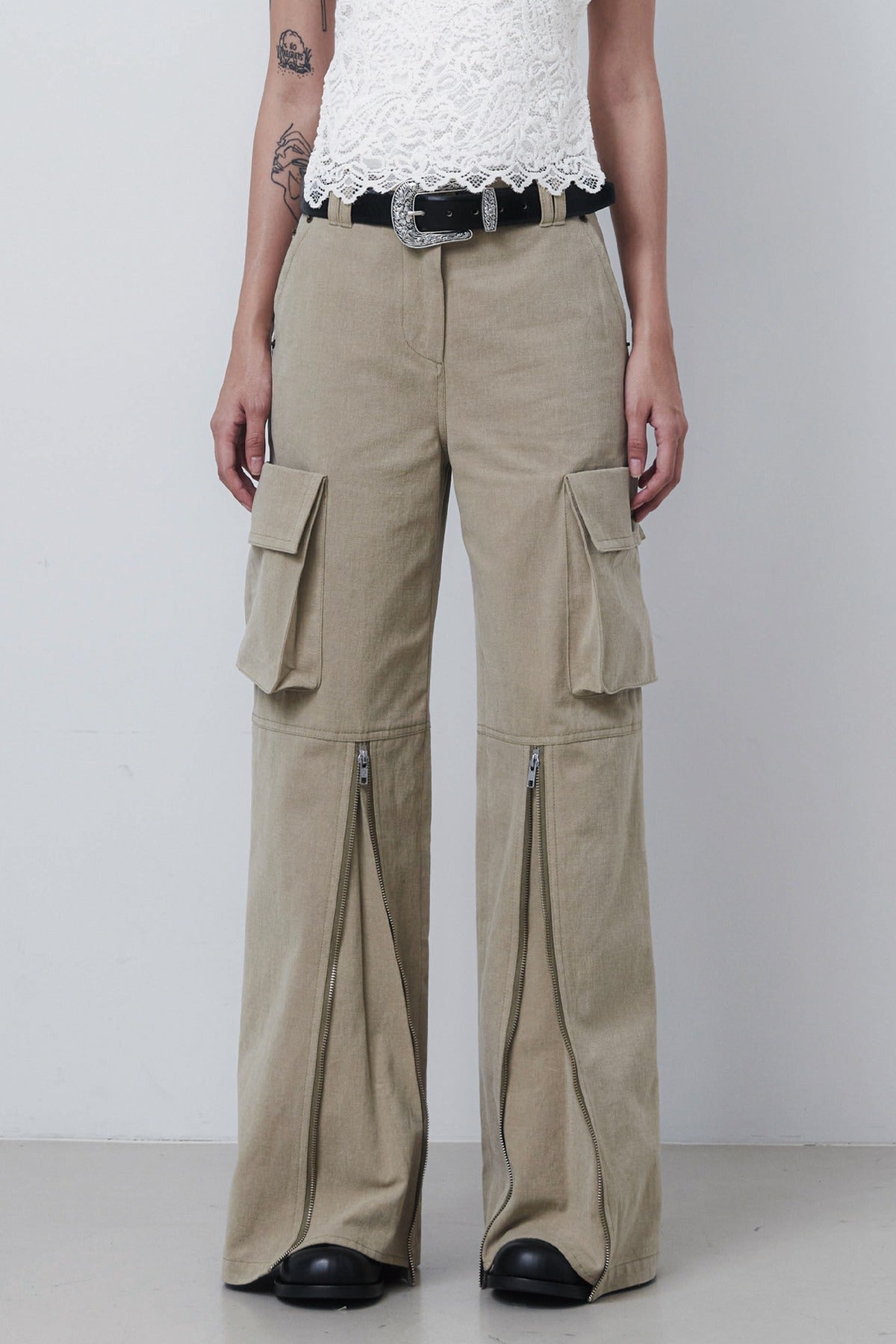 CARGO ZIP PANTS - GRAIN