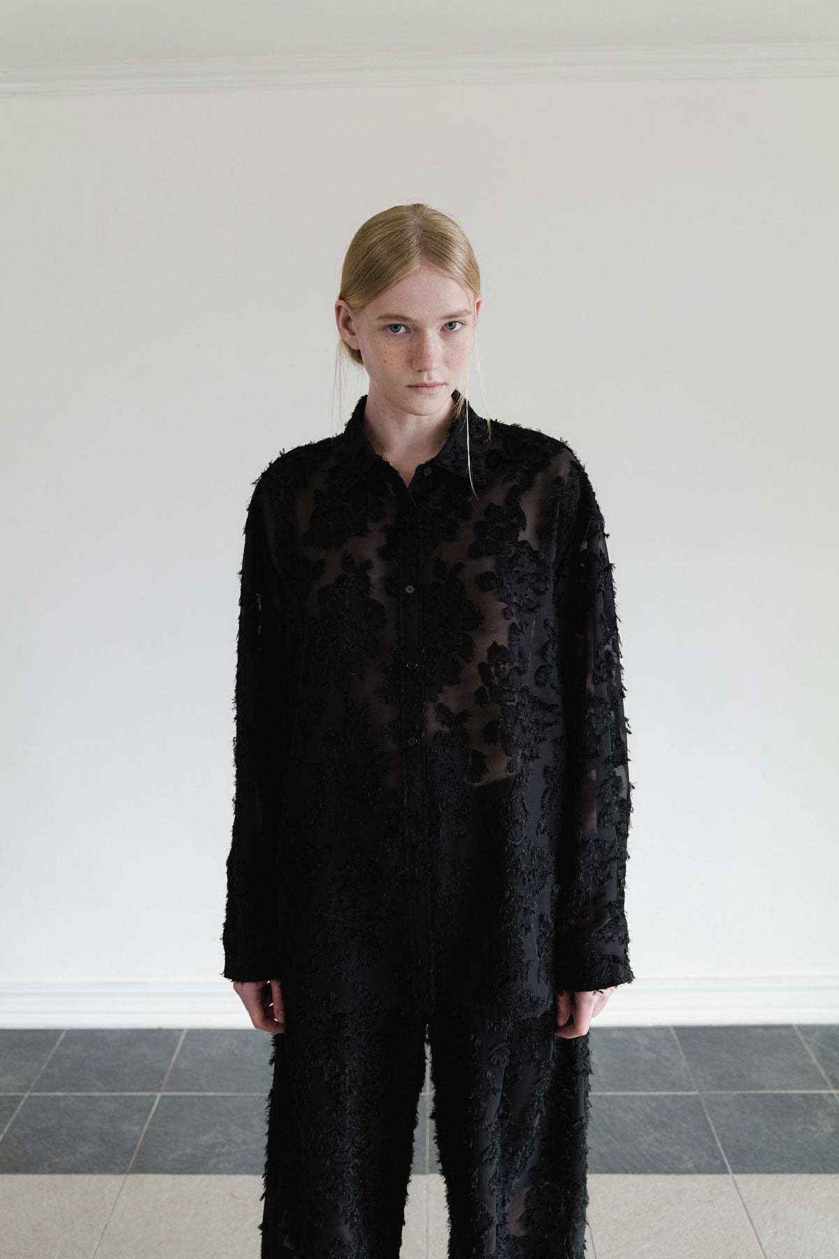 SHEER JACQUARD SHIRT - BLACK