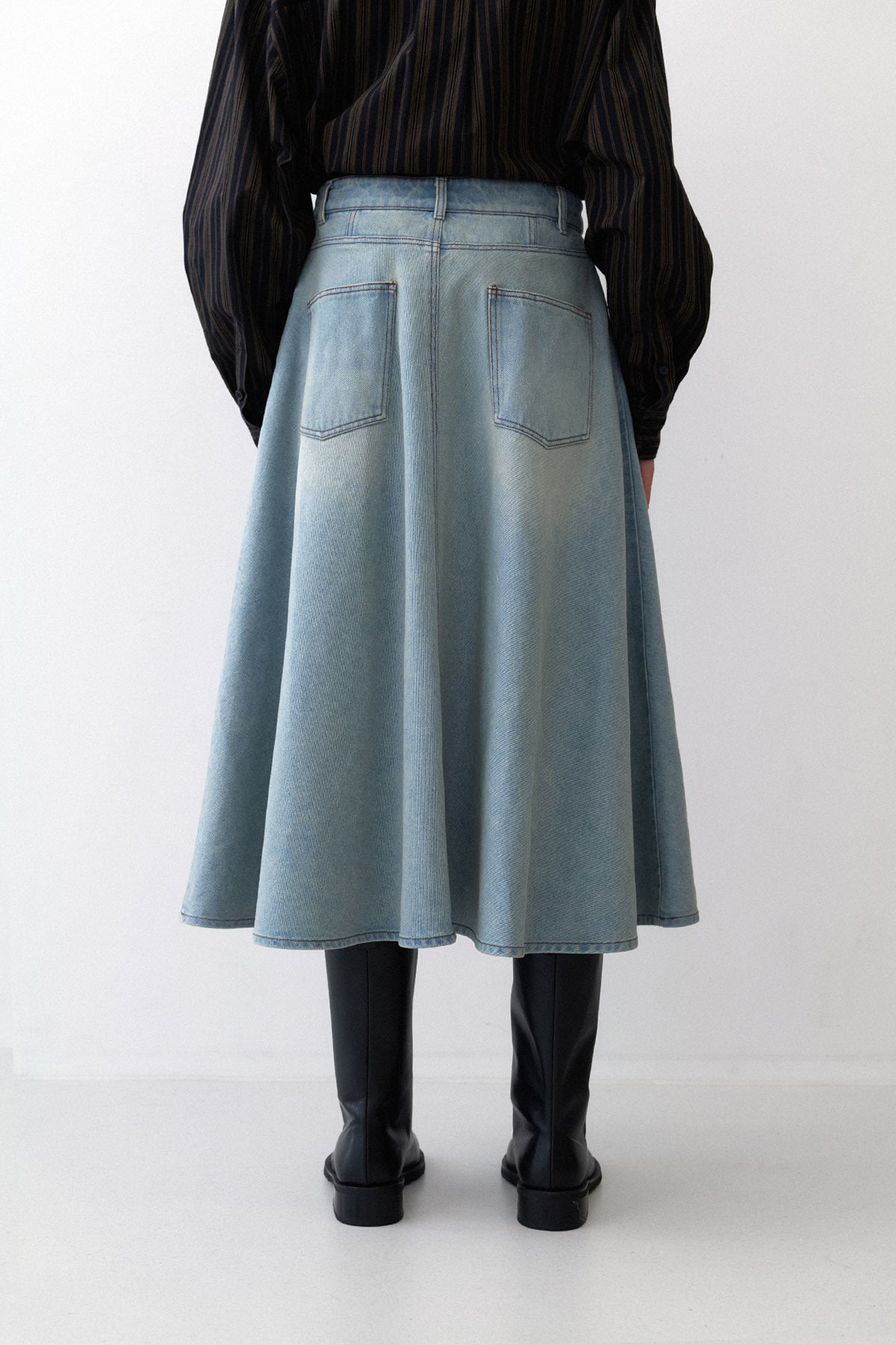 DENIM FLARE SKIRT - TIN BLUE