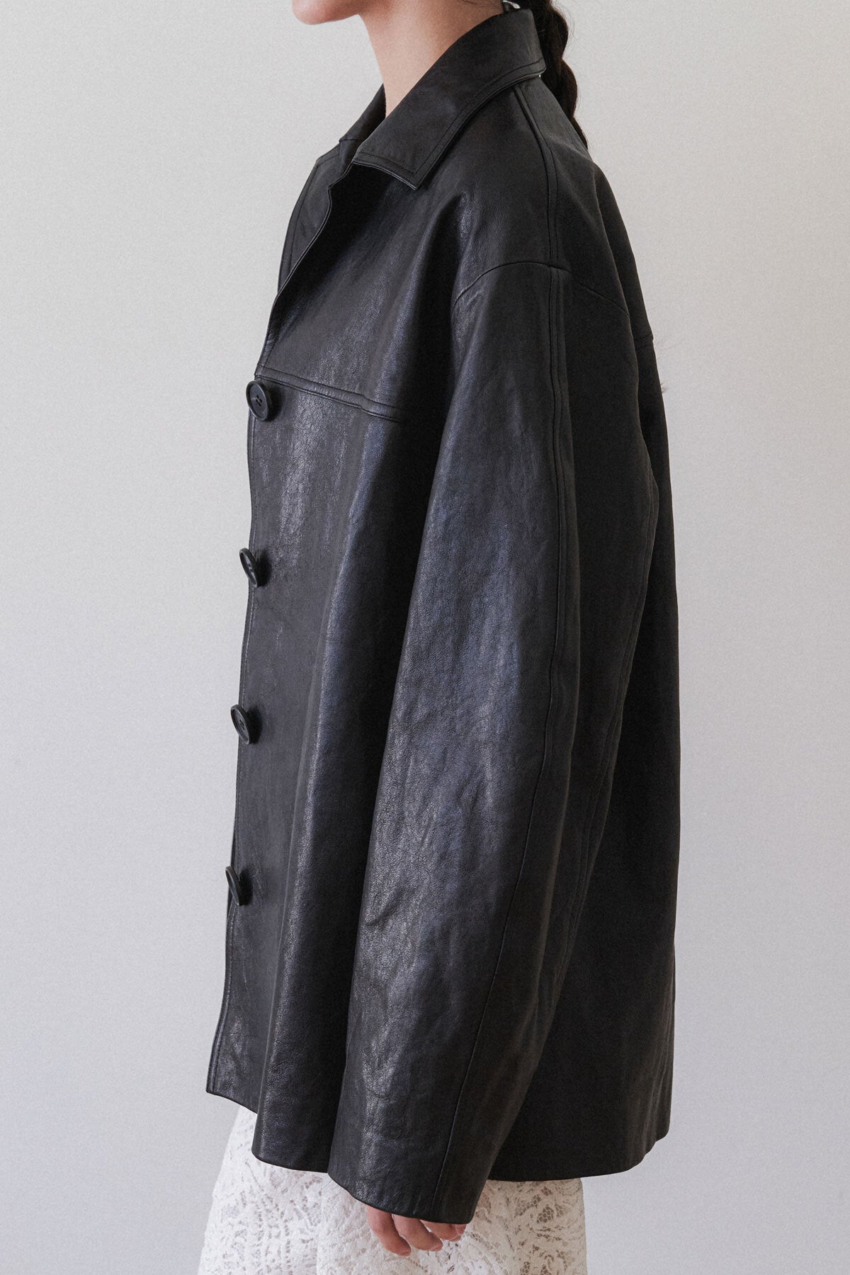 LEATHER MAC COAT - LEATHER BLACK