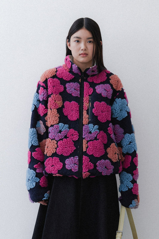 FLOWER FLEECE - NAVY