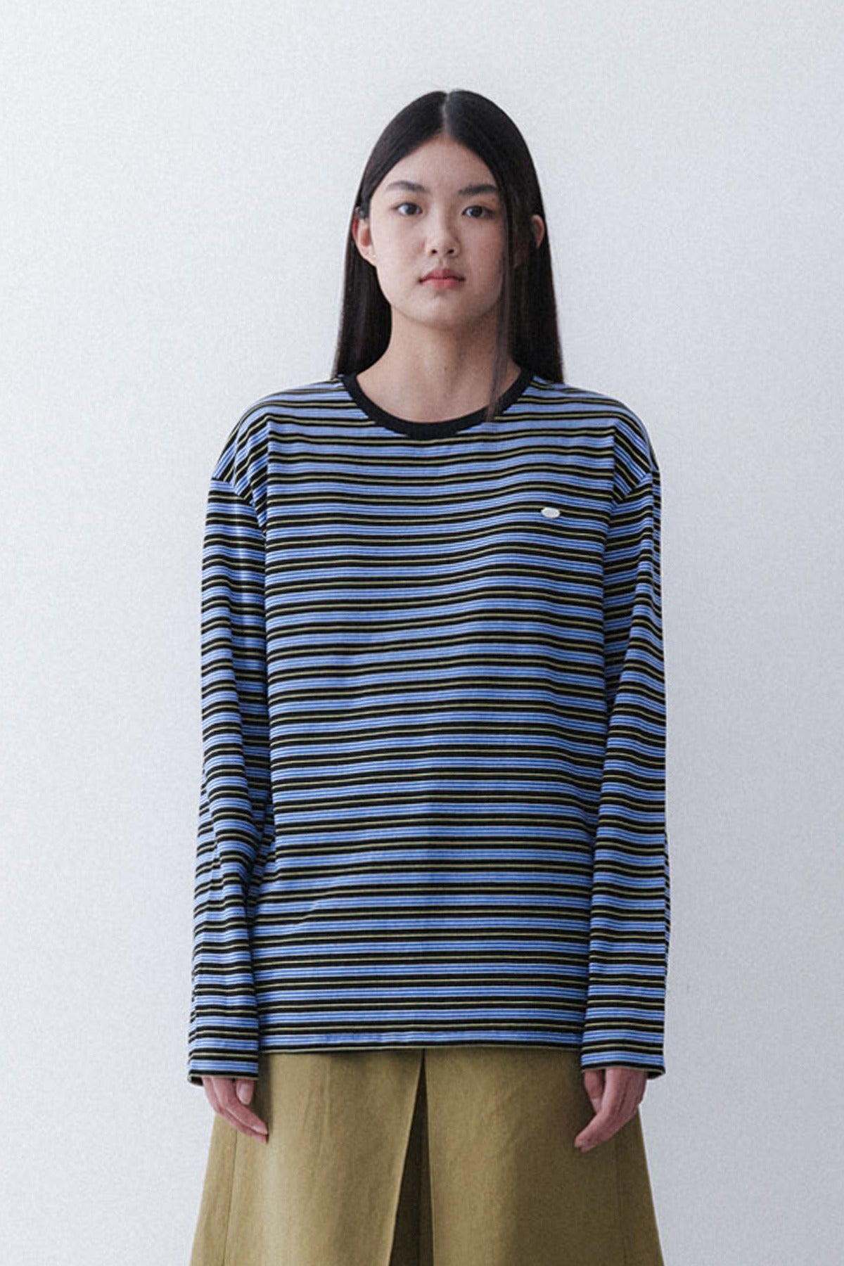STRIPE SLEEVE T - BLACK/BLUE