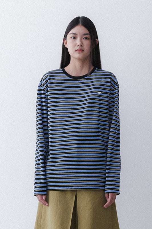 STRIPE SLEEVE T - BLACK/BLUE