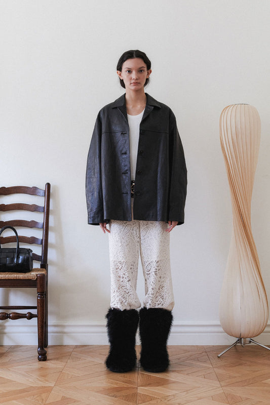 LEATHER MAC COAT - LEATHER BLACK
