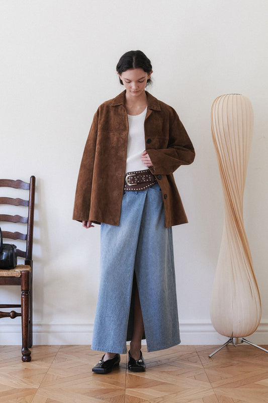 LEATHER MAC COAT - SUEDE COGNAC