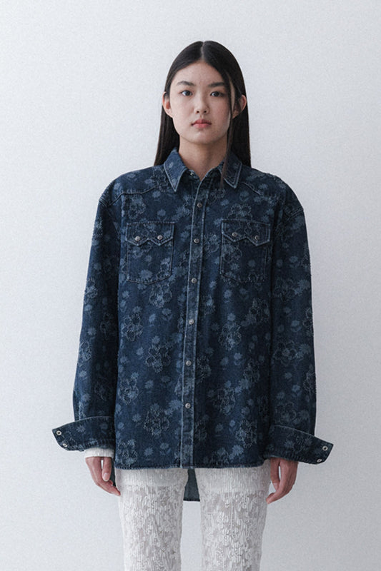 FLOWER WESTERN SHIRT - TIN BLUE