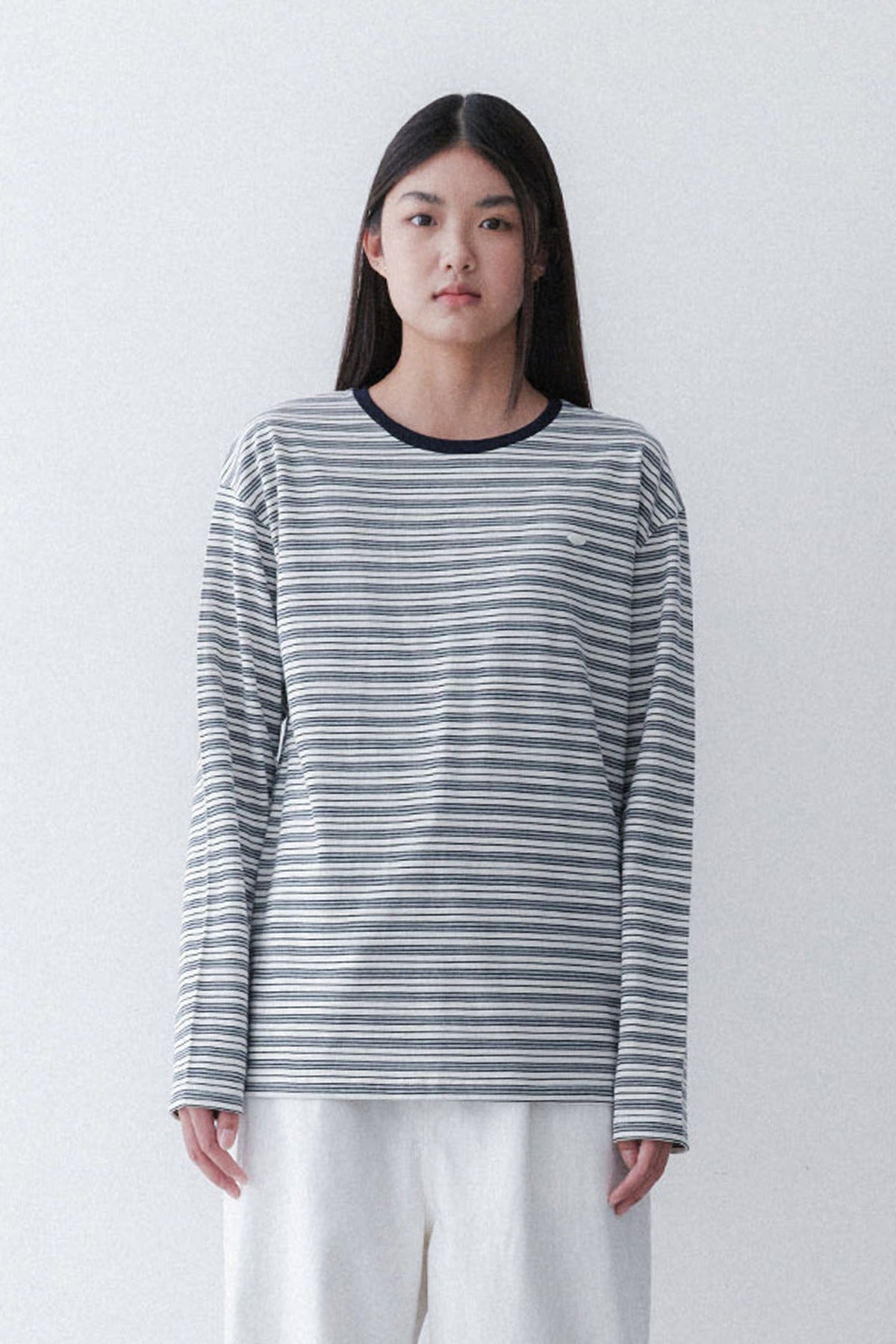 STRIPE SLEEVE T - CREAM/GREY