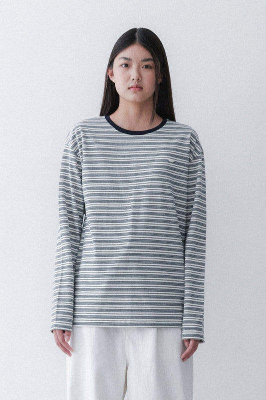 STRIPE SLEEVE T - CREAM/GREY