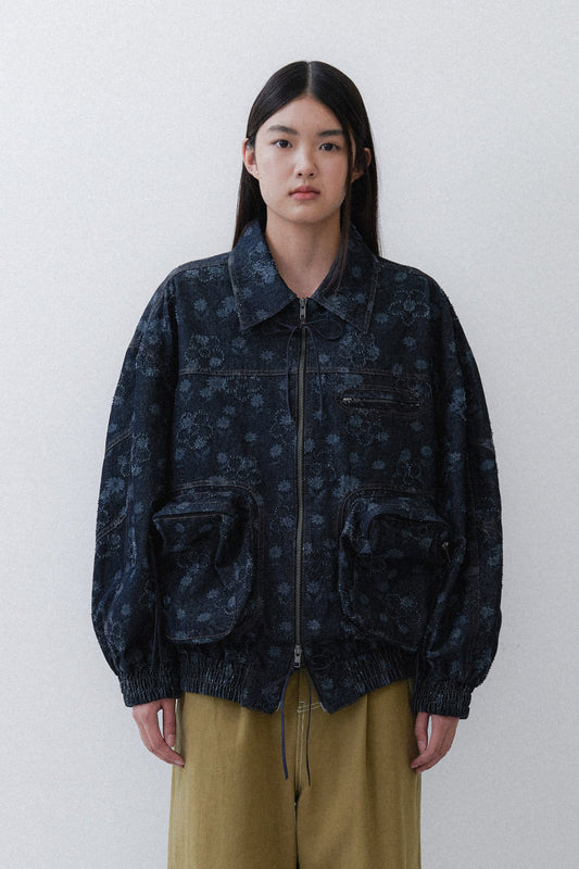 TUNNEL BOMBER - FLOWER DENIM