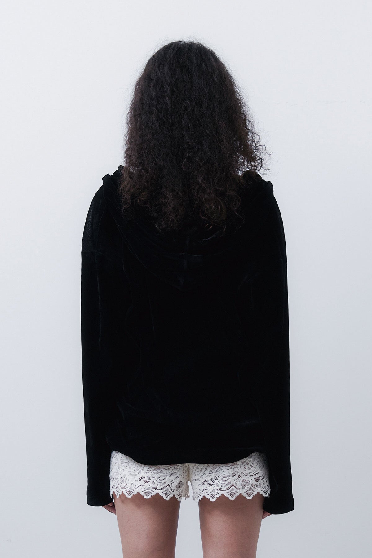 VELVET LACE UP ANORAK - BLACK