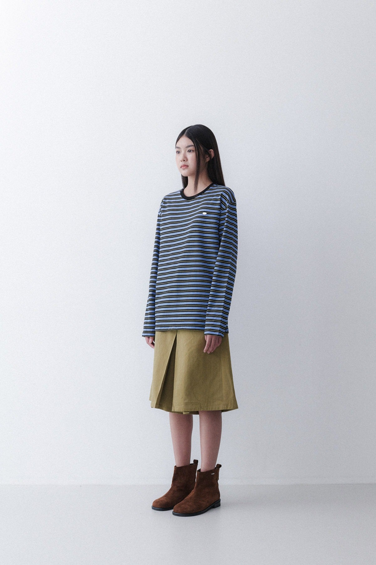 STRIPE SLEEVE T - BLACK/BLUE
