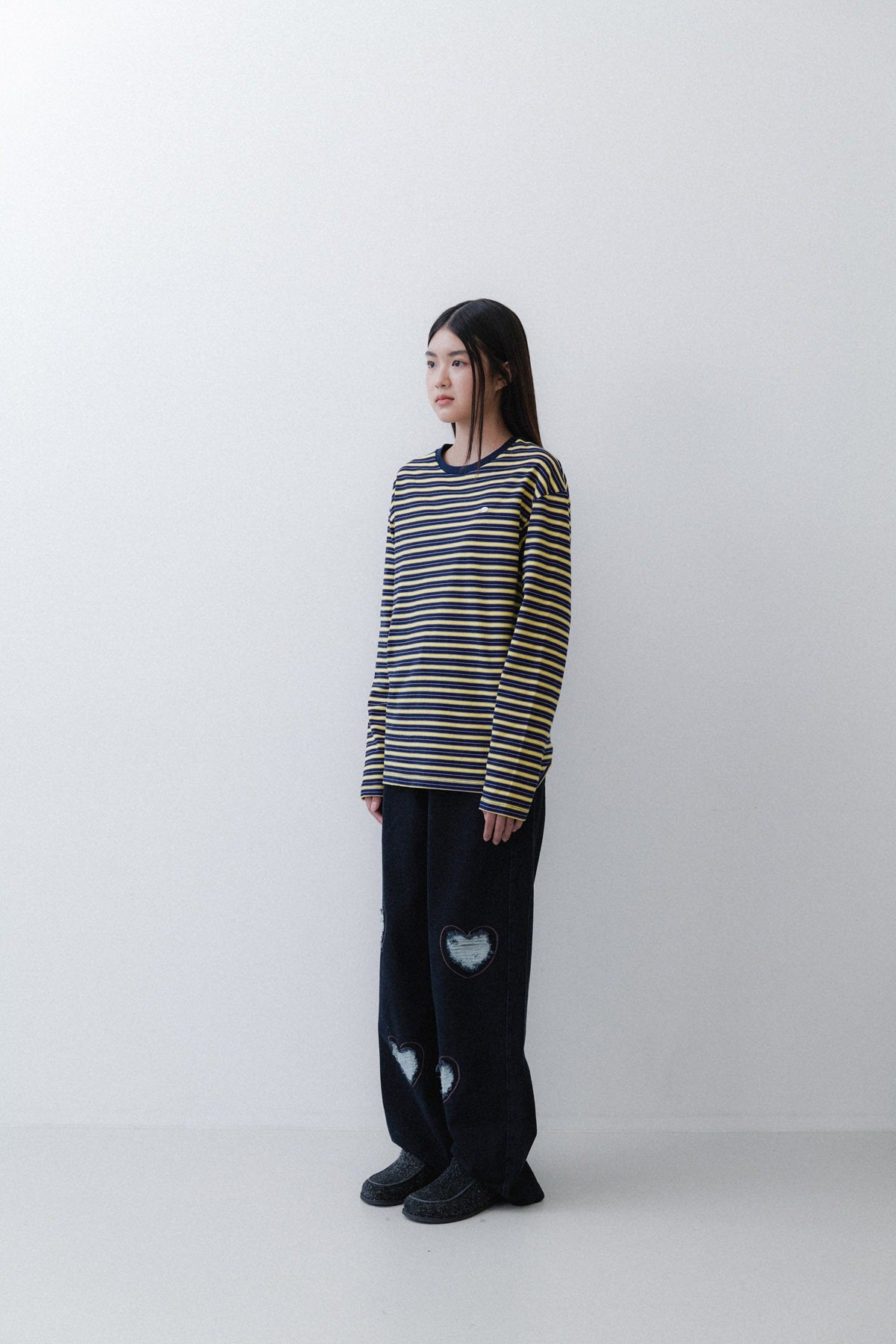 STRIPE SLEEVE T - PURPLE/YELLOW
