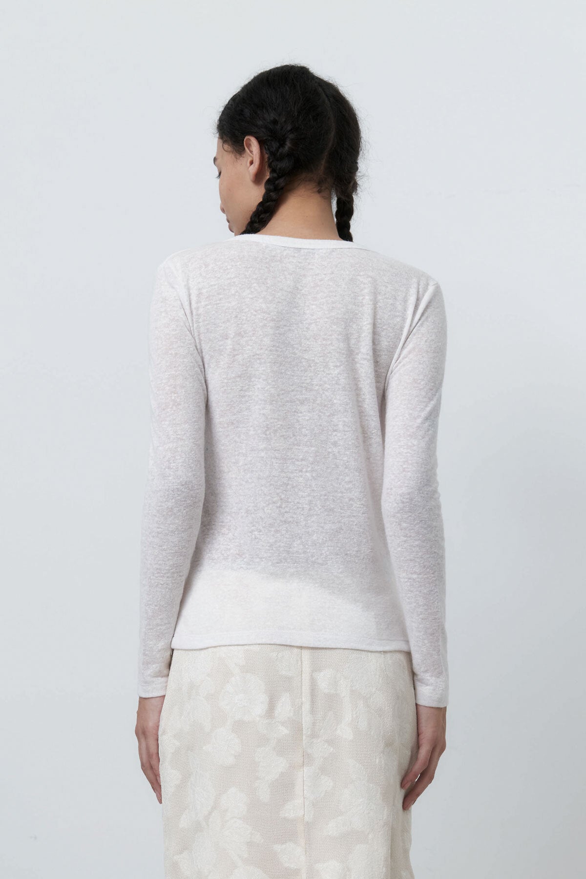 LINEN LONG SLEEVE T - WHITE