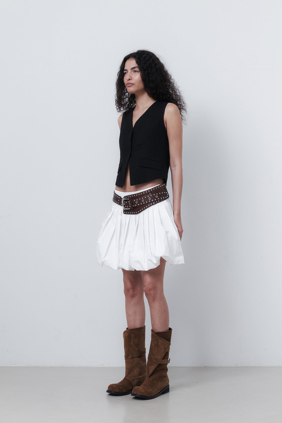 PLEATED SHORT PUFF SKIRT - WHITE