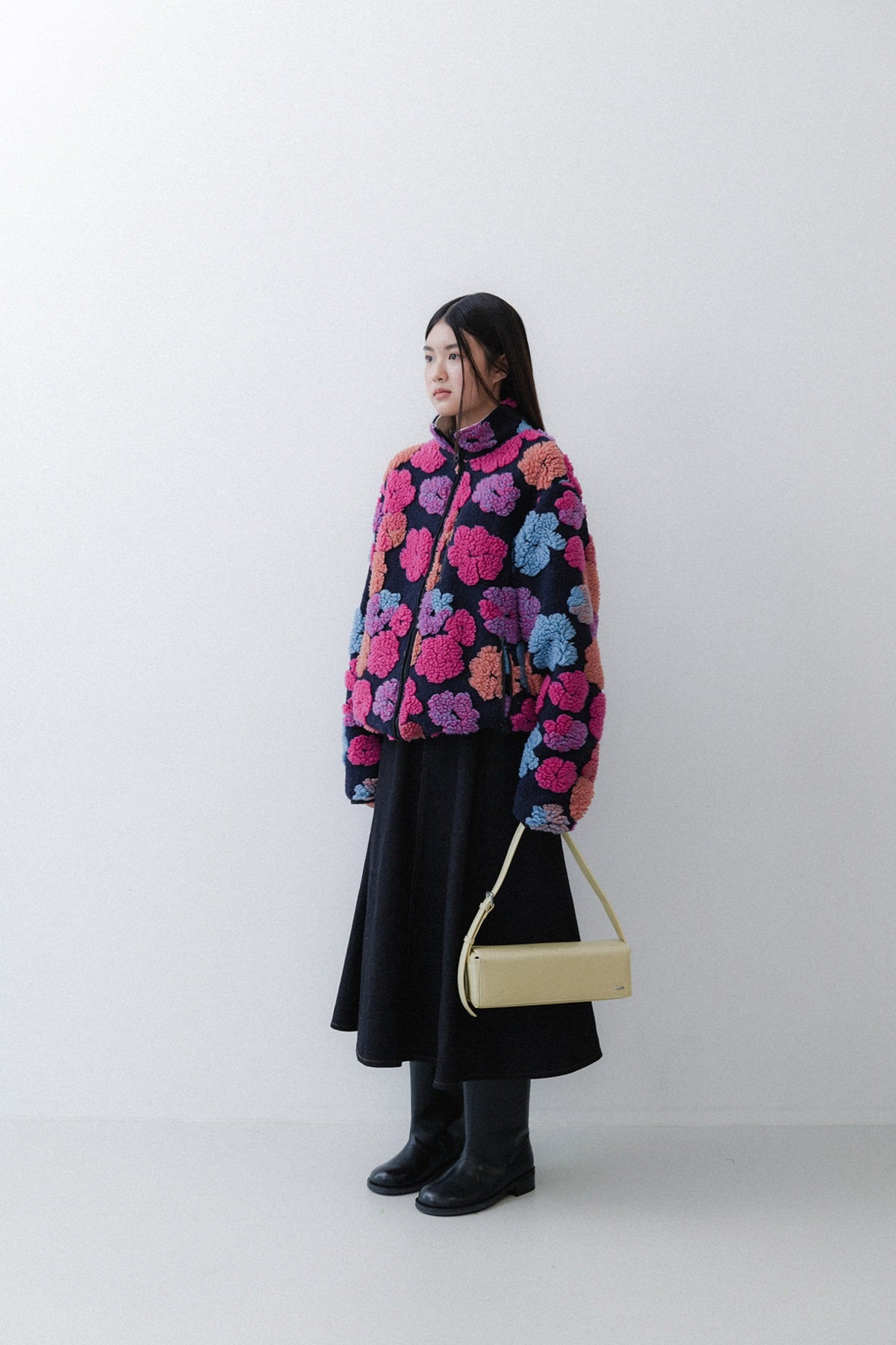 FLOWER FLEECE - NAVY